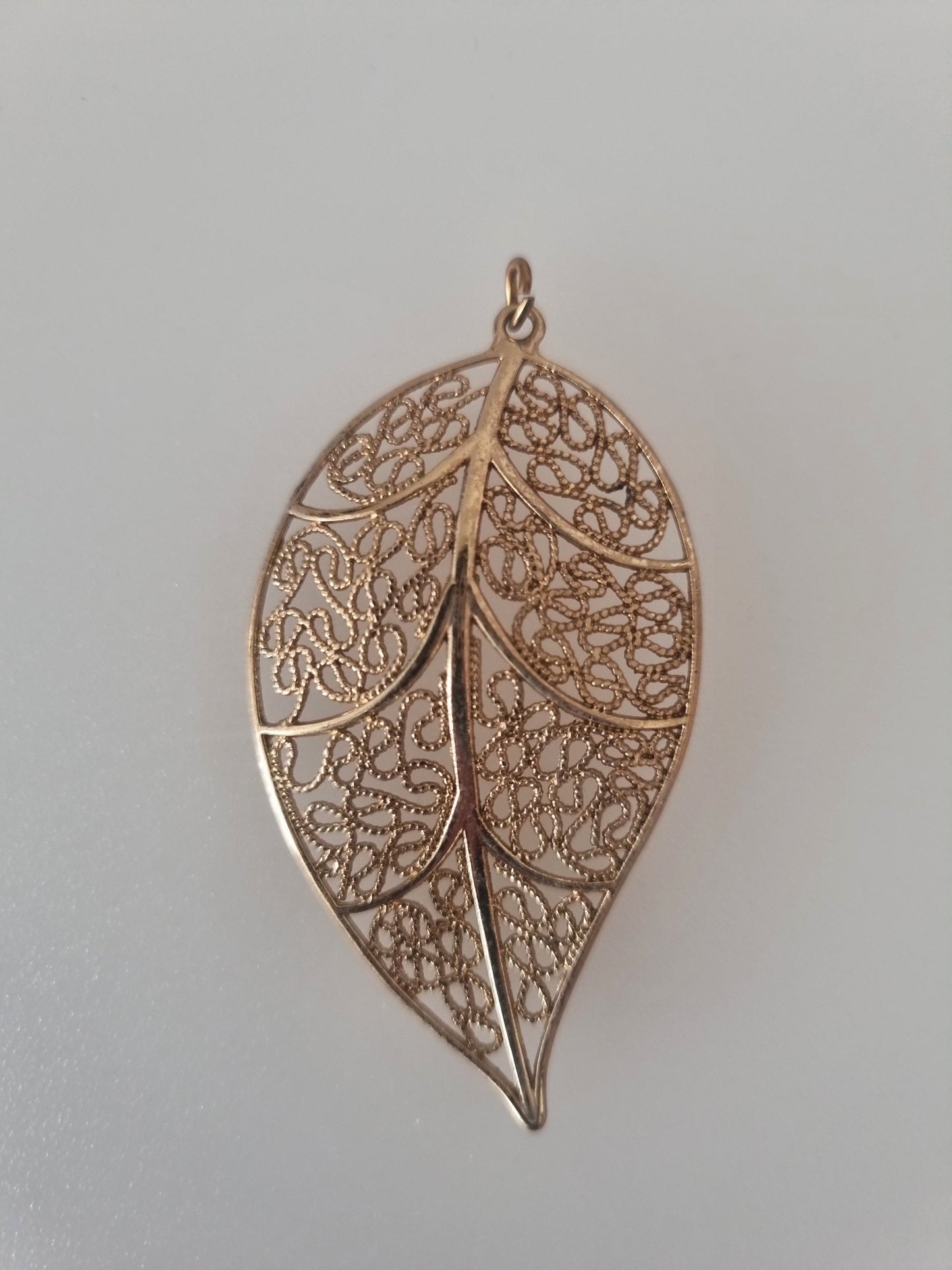 Vintage Pendant Charm Large Filigree Leaf Brass Gold Tone