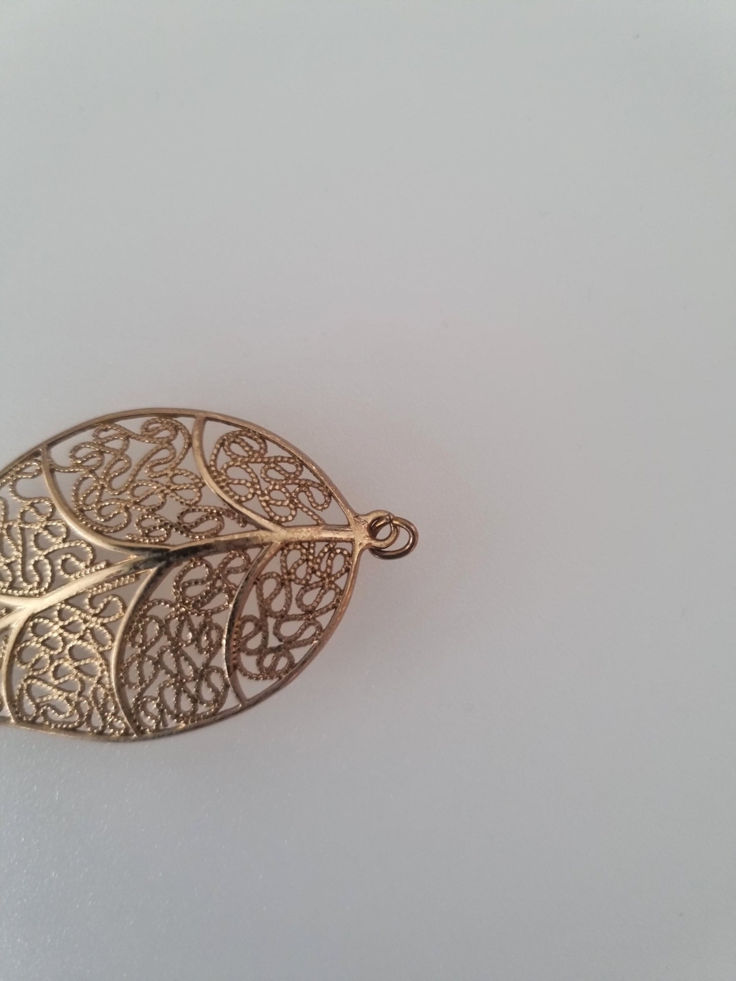 Vintage Pendant Charm Large Filigree Leaf Brass Gold Tone