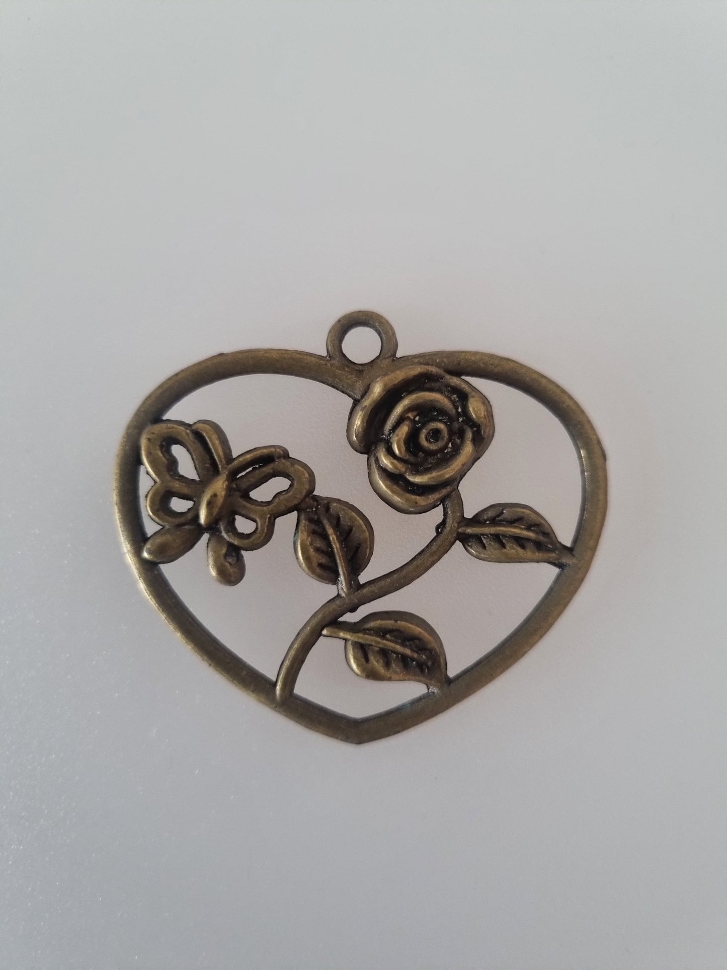 Vintage Pendant Charm Rose Plant Heart Pendant Costume Gold Tone