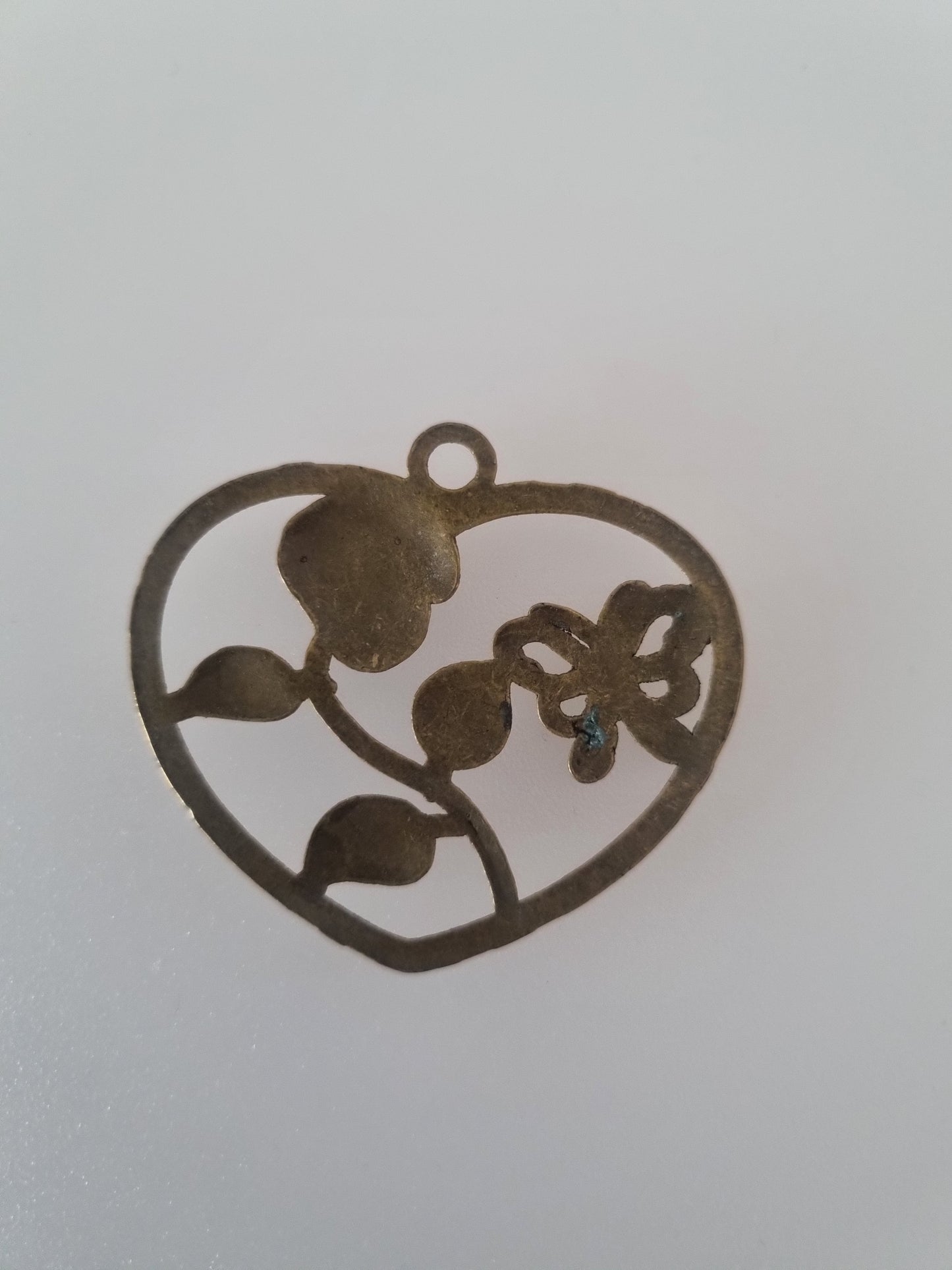 Vintage Pendant Charm Rose Plant Heart Pendant Costume Gold Tone