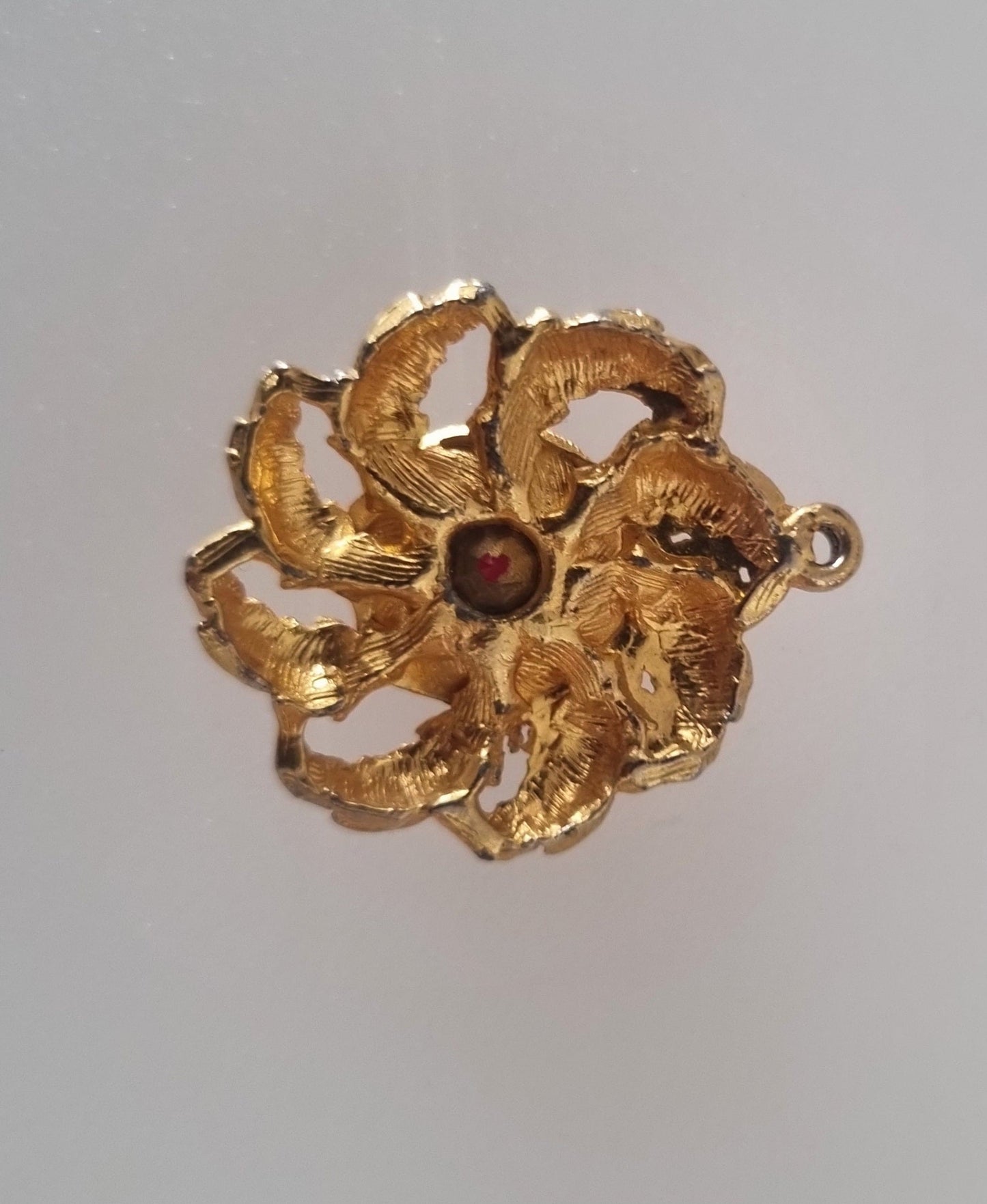 Vintage Pendant Charm Art Deco Style Gold Tone Oval Purple Flower