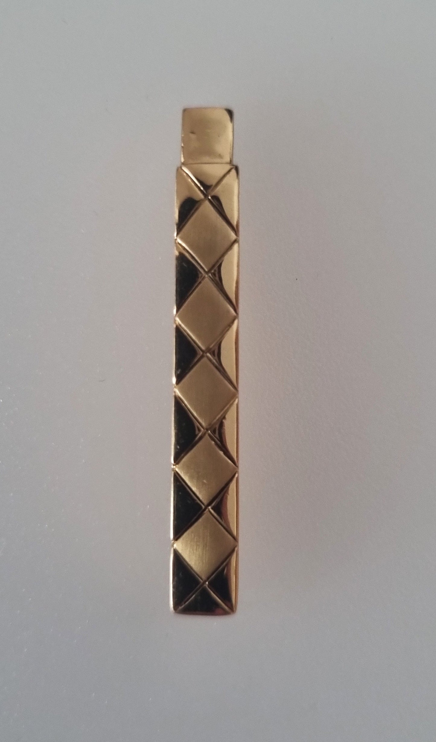 Vintage Pendant Charm Sleek Rectangular Crosshatch Gold Tone