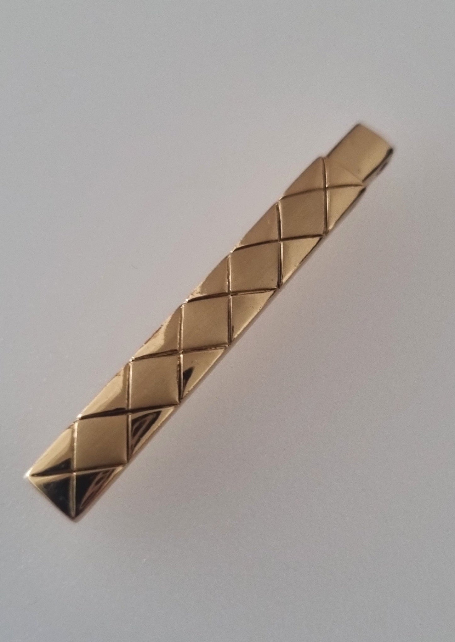 Vintage Pendant Charm Sleek Rectangular Crosshatch Gold Tone