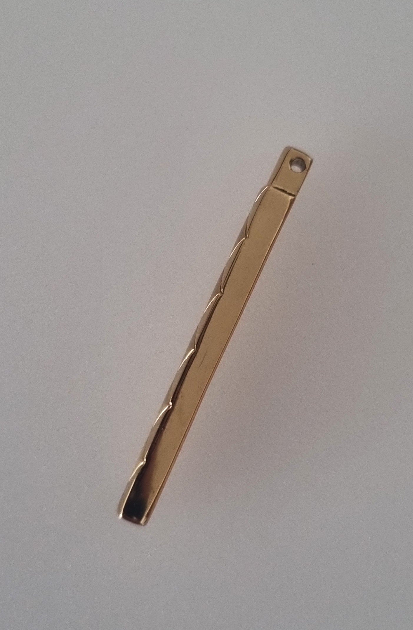 Vintage Pendant Charm Sleek Rectangular Crosshatch Gold Tone