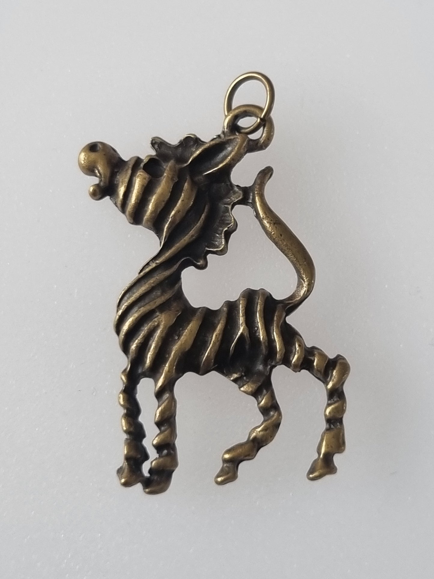 Vintage Pendant Charm Zebra Brass Large Animal Themed