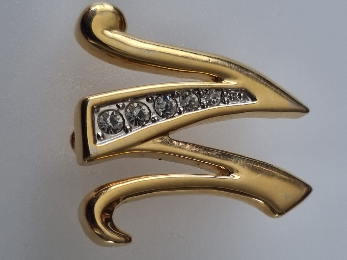 Vintage Brooch 'M' Initial Cubic Zirconia Gemstones