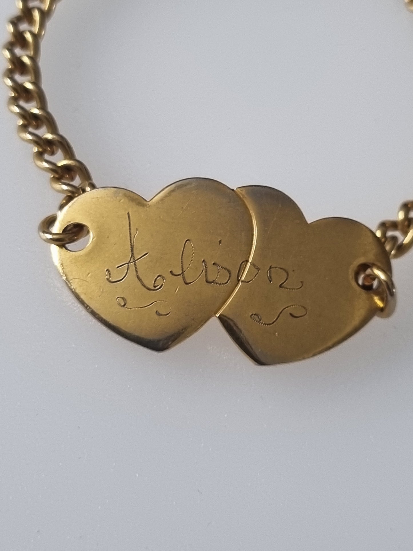Vintage Bracelet Inscribed Hearts 'Alison' Gold Tone