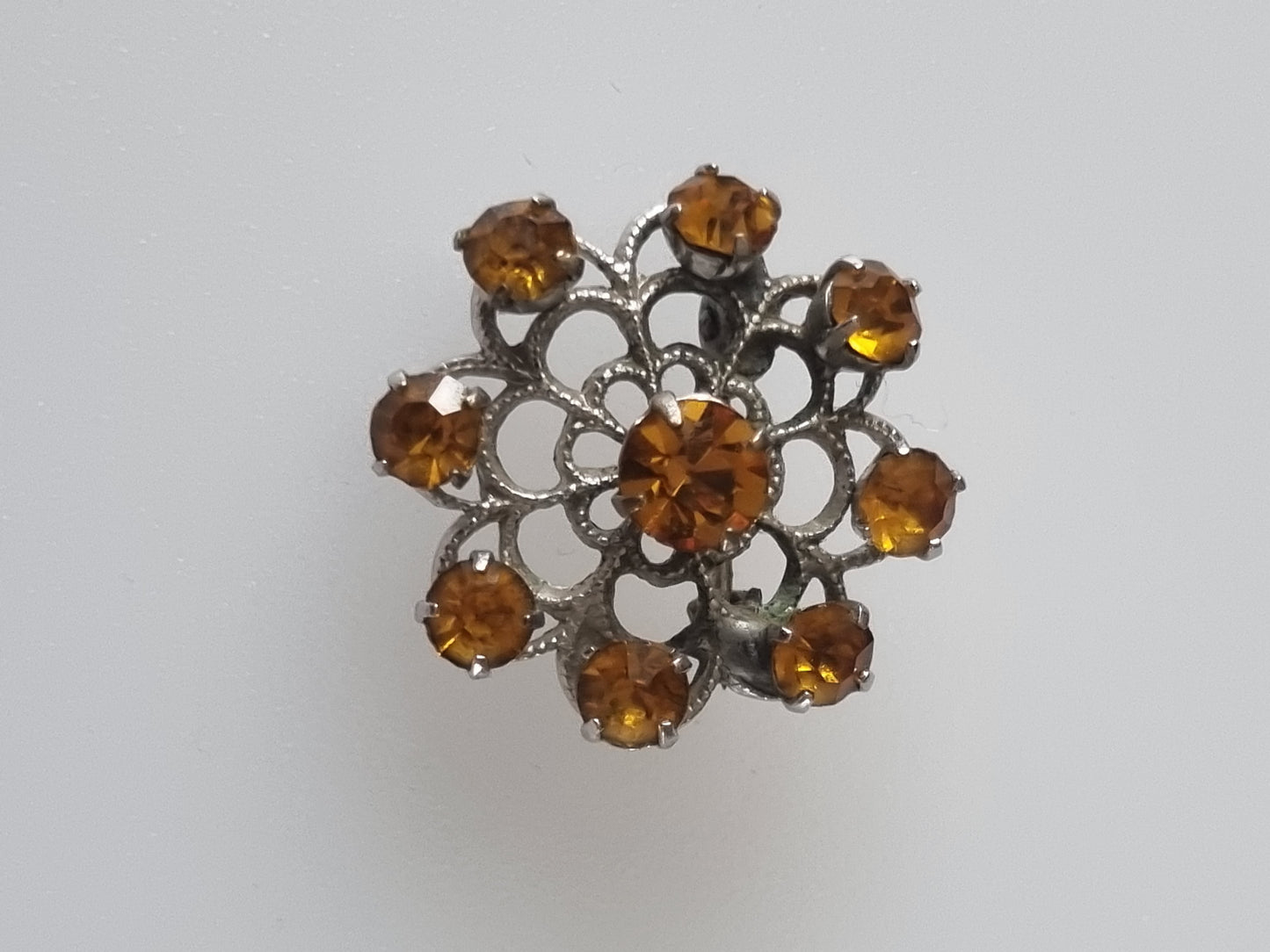 Vintage Brooch Sterling Silver Amber Starburst