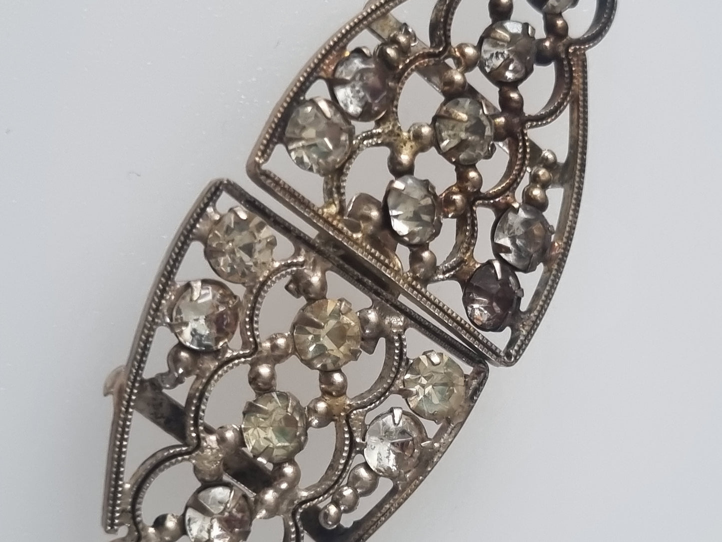 Vintage Buckle Art Deco Two Part Silver Czech Glass