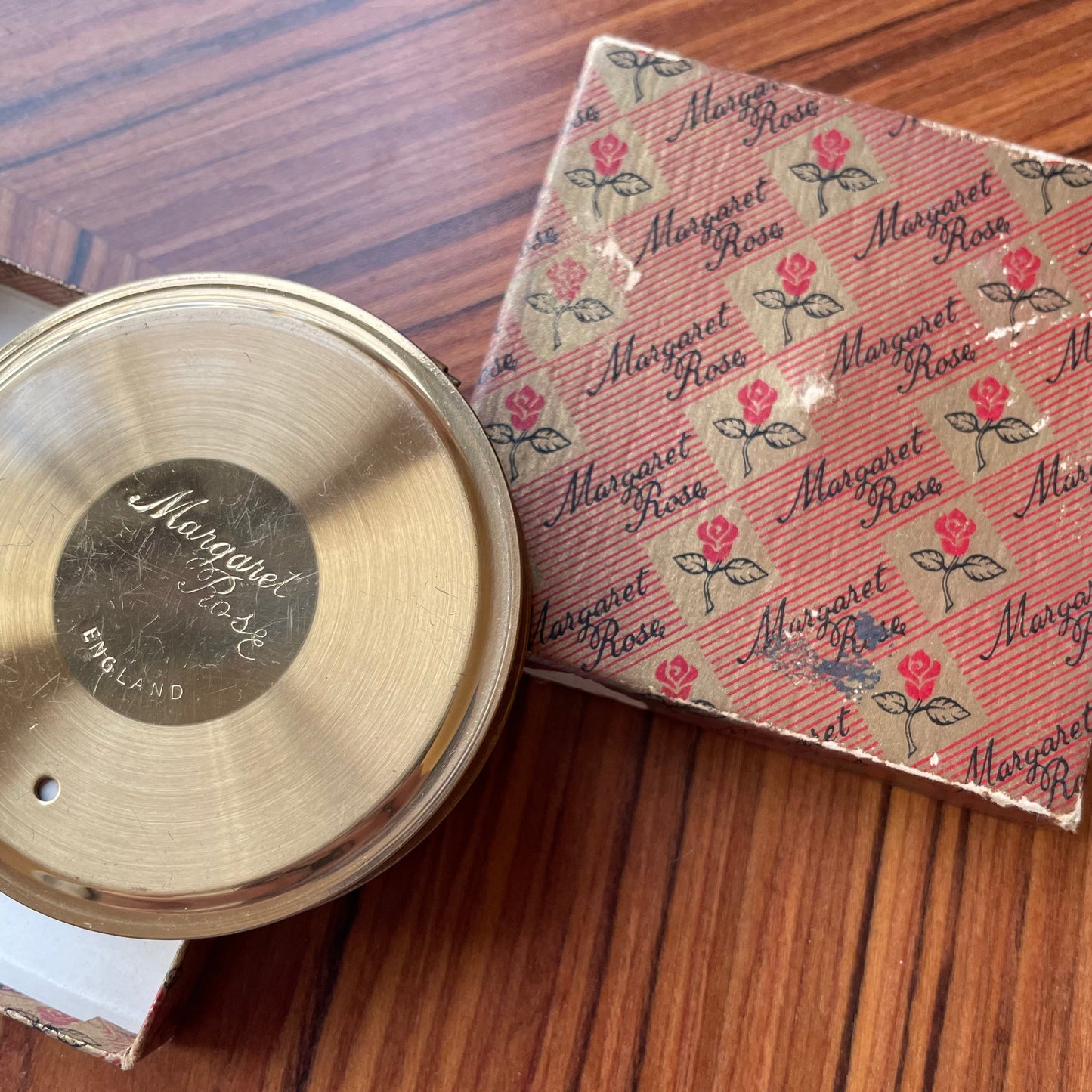 Compact Vintage Boxed Margaret Rose Gold Tone Powder Compact with Mirror