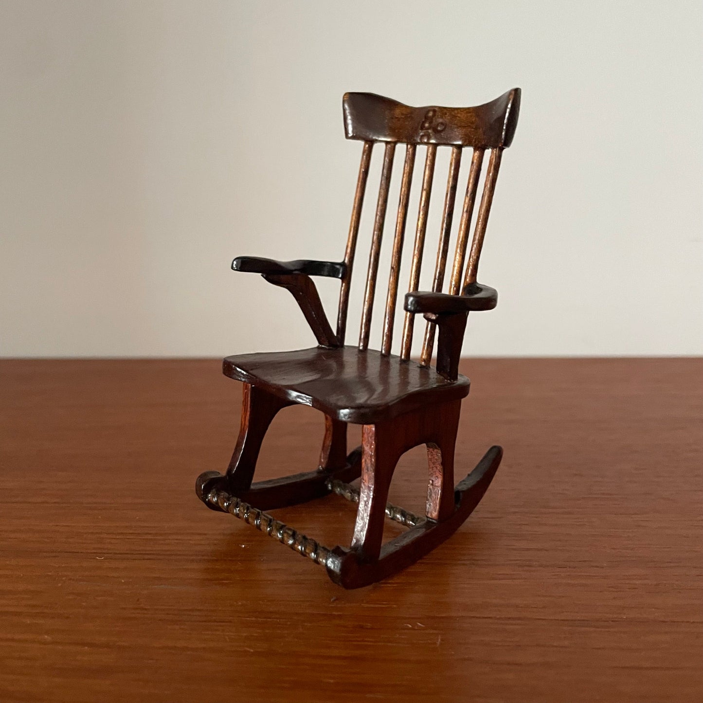 Dolls House Furniture Rocking Chair Brown Wood Tall Vintage