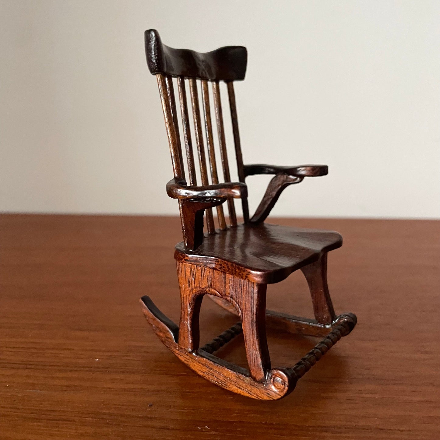 Dolls House Furniture Rocking Chair Brown Wood Tall Vintage