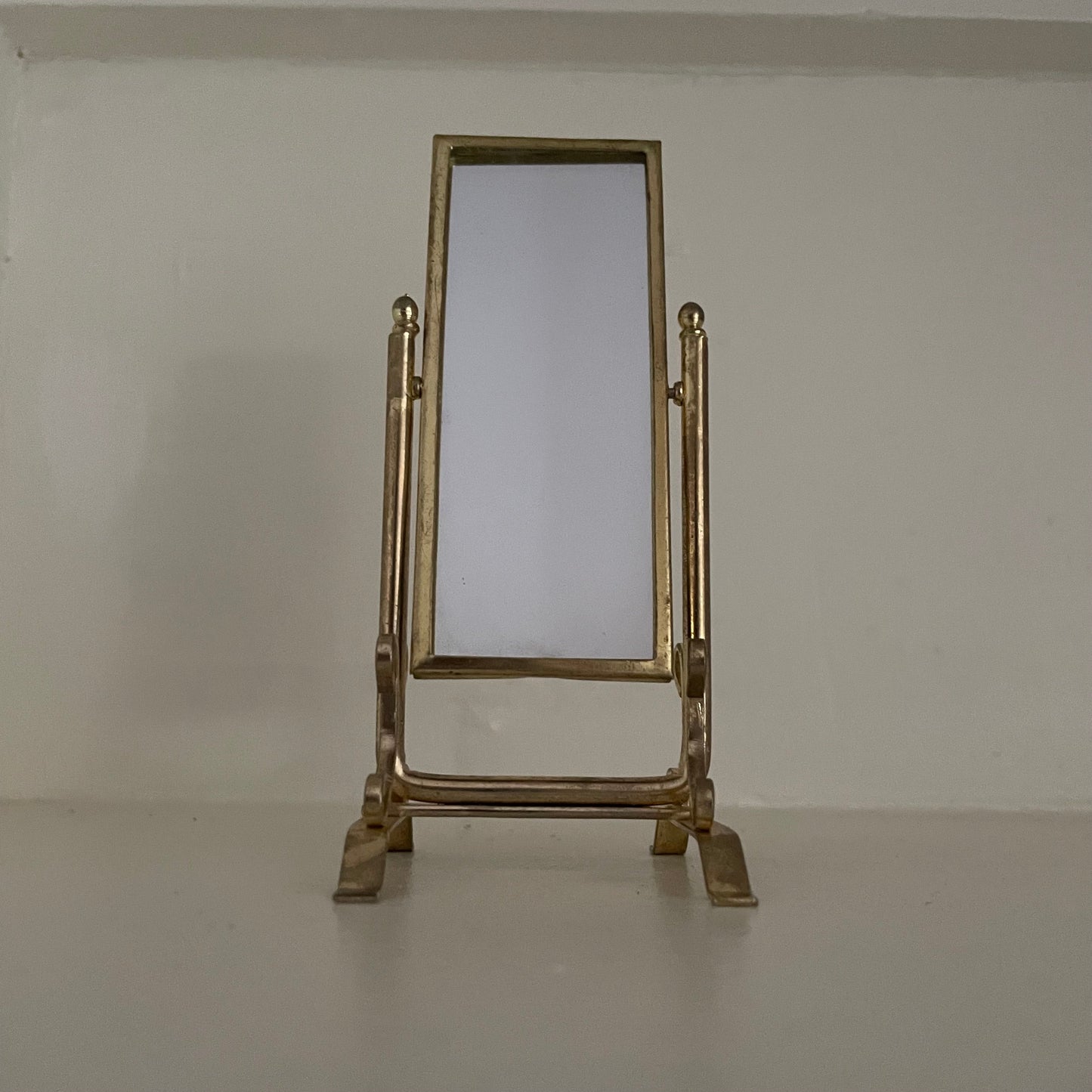 Dolls House Furniture Mirror Full Length Tilting Gold Tone Metal