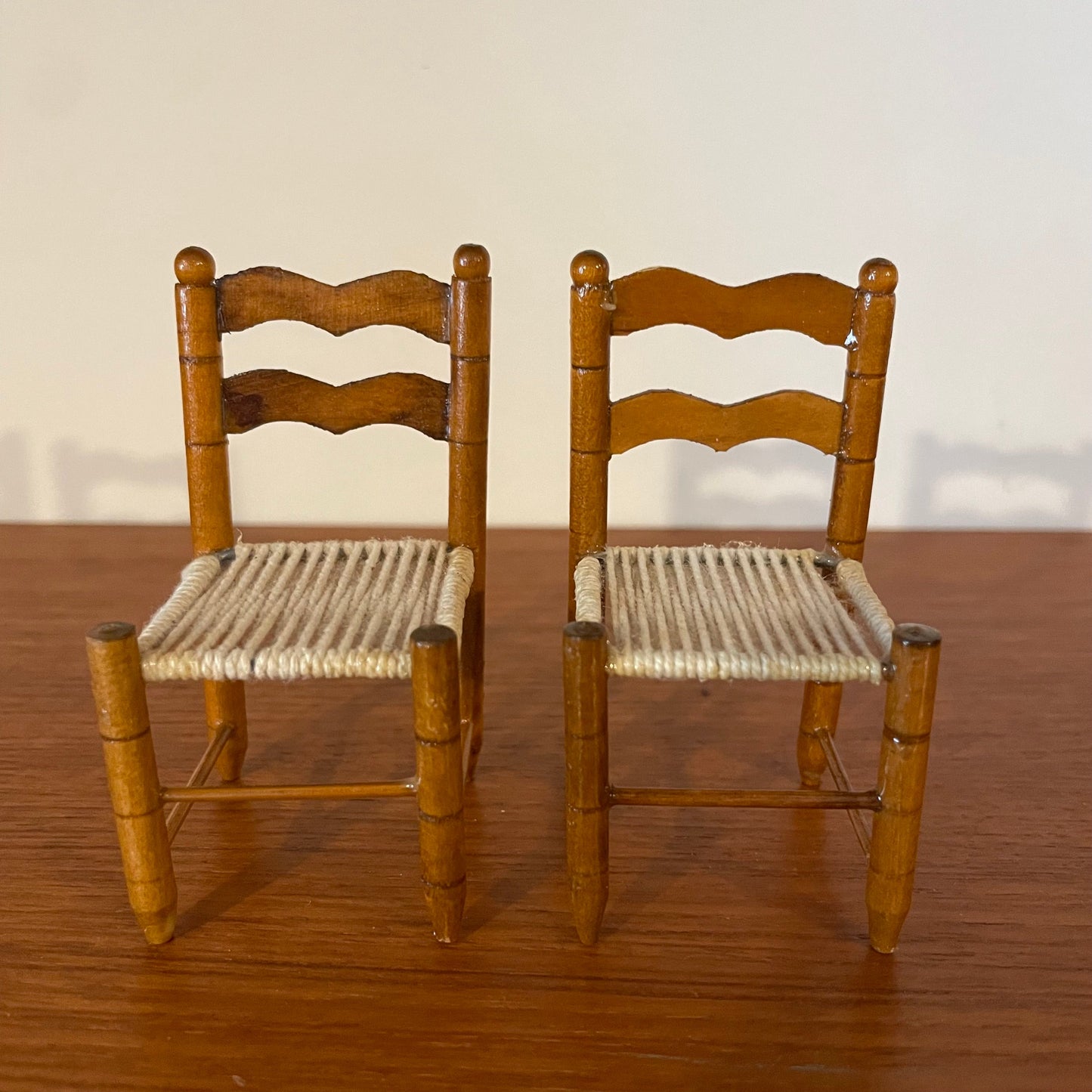 Dolls House Furniture Dining Chair Set of Two Wood and Rattan Woven