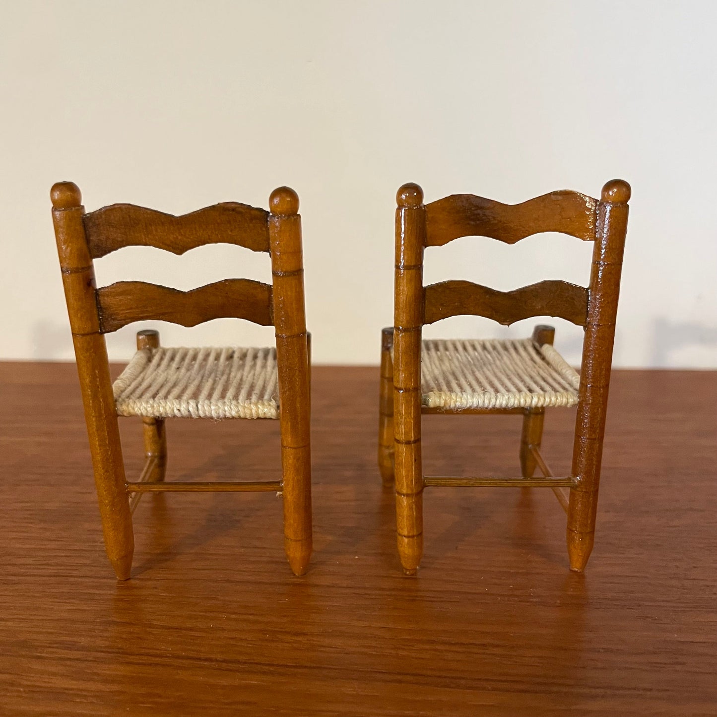 Dolls House Furniture Dining Chair Set of Two Wood and Rattan Woven