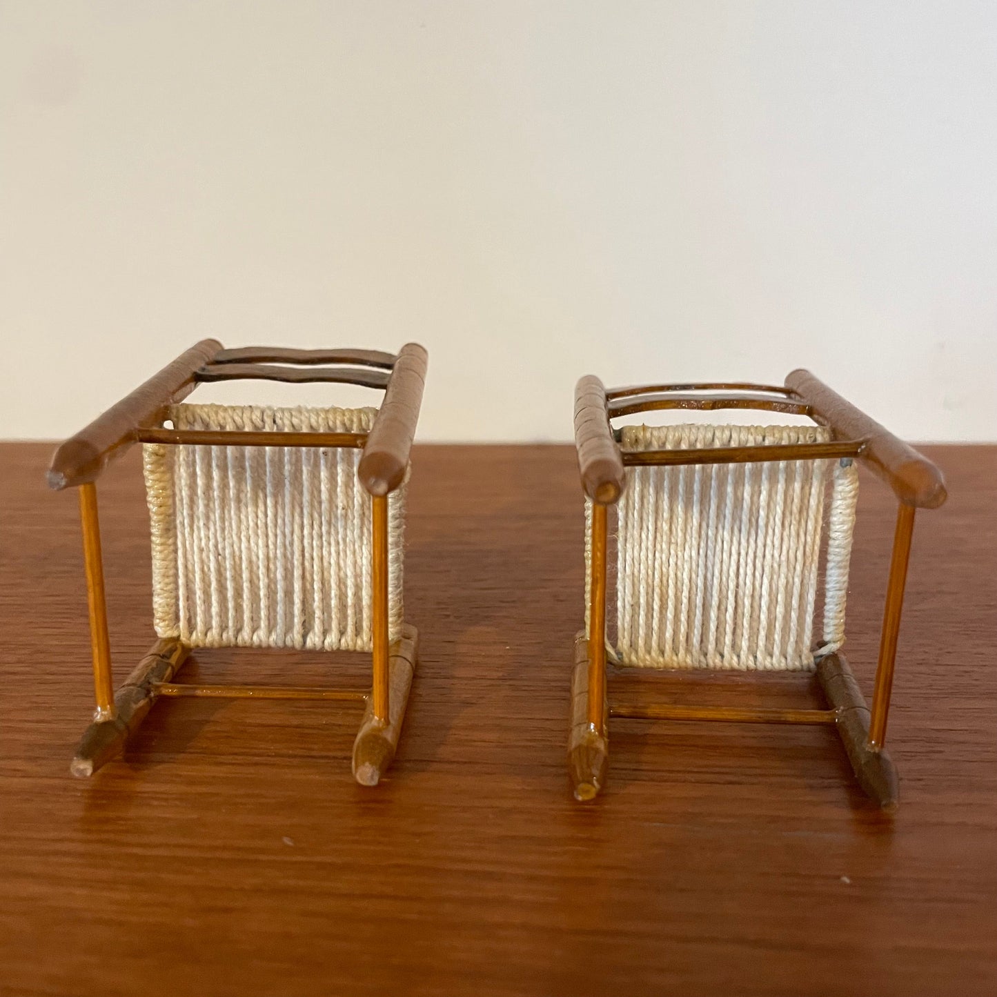Dolls House Furniture Dining Chair Set of Two Wood and Rattan Woven