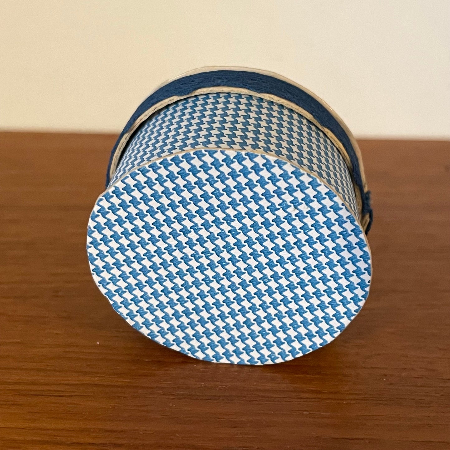 Dolls House Furniture Hat Box Blue and White Houndstooth Decor