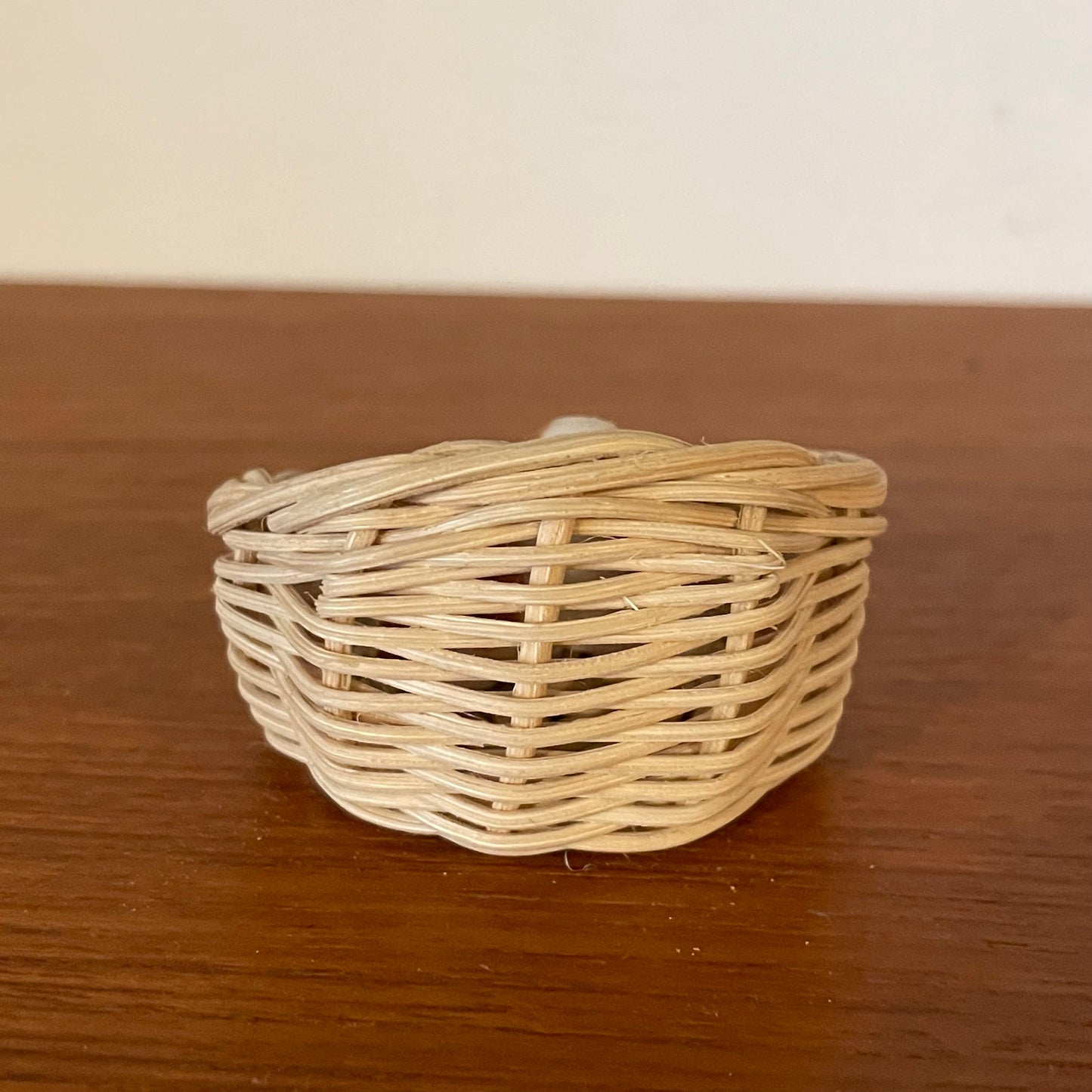 Dolls House Furniture Puppy White and Brown in Wicker Basket. Pet Shop