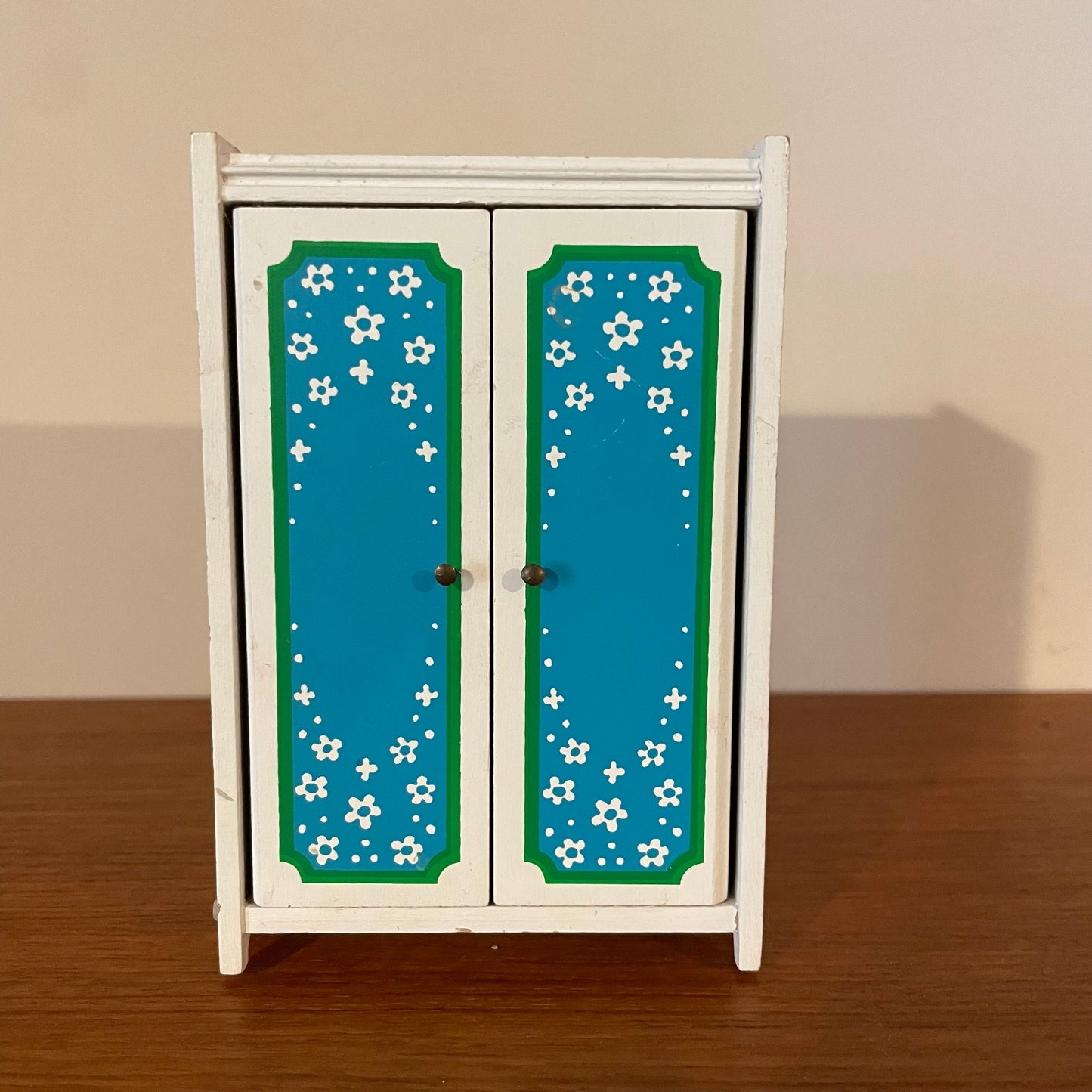 Dolls House Furniture Wardrobe Floral White and Blue Painted Handmade