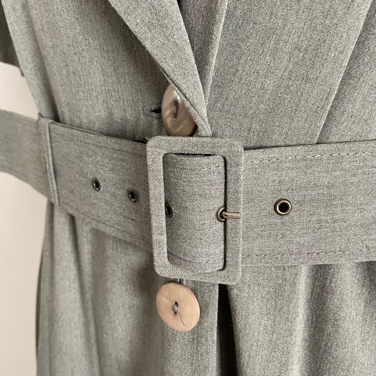 Dress Vintage Grey asymmetric button up smart maxi work dress with matching belt