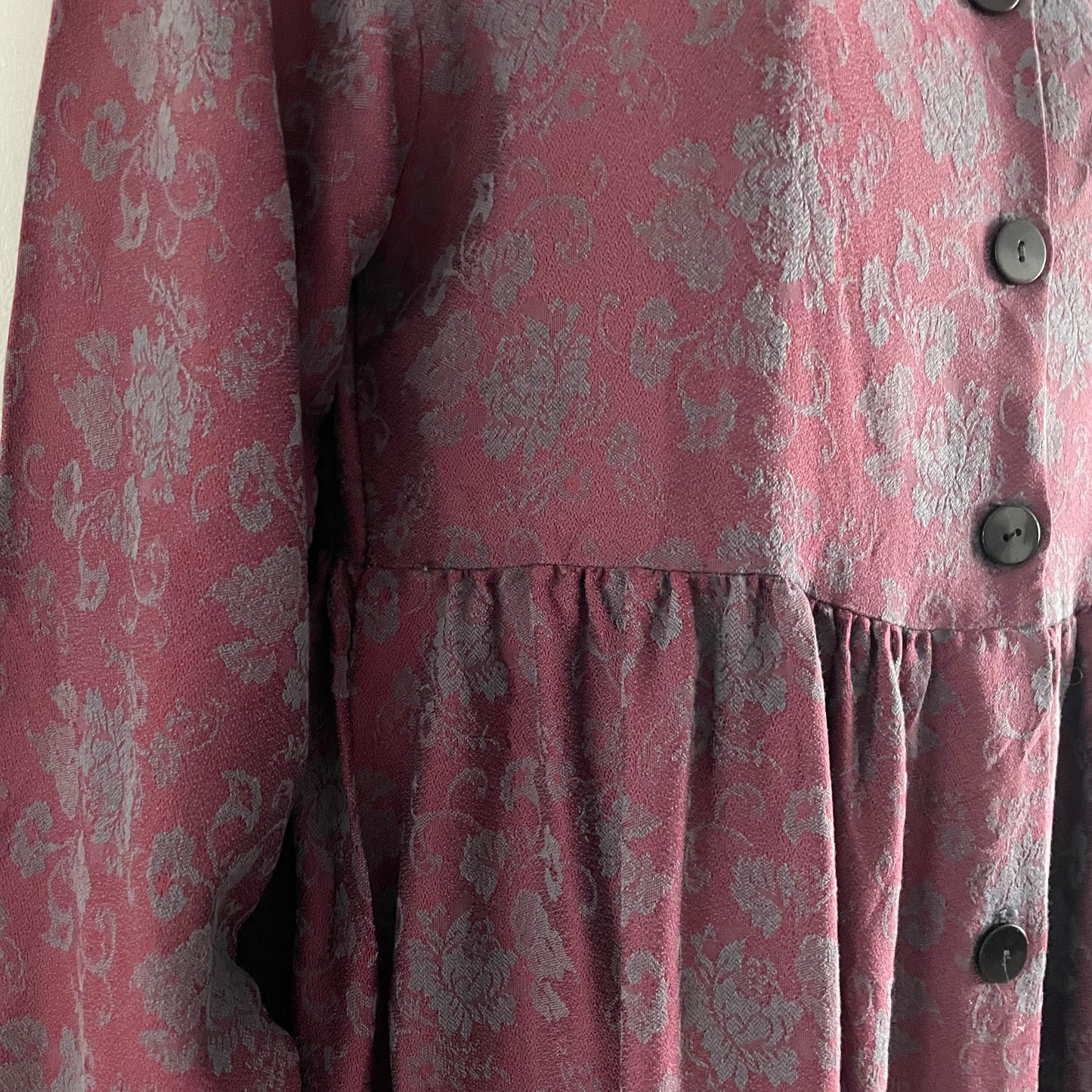 Dress Vintage Ellen Ashley Burgundy & Blue floral pattern button down jersey dress long sleeve