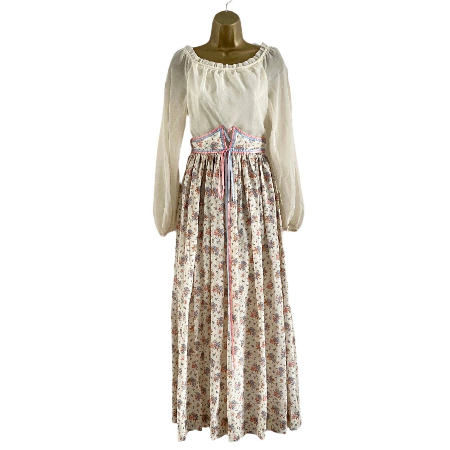 Dress Vintage Pink and Blue Floral Prairie Maxi Dress Handmade