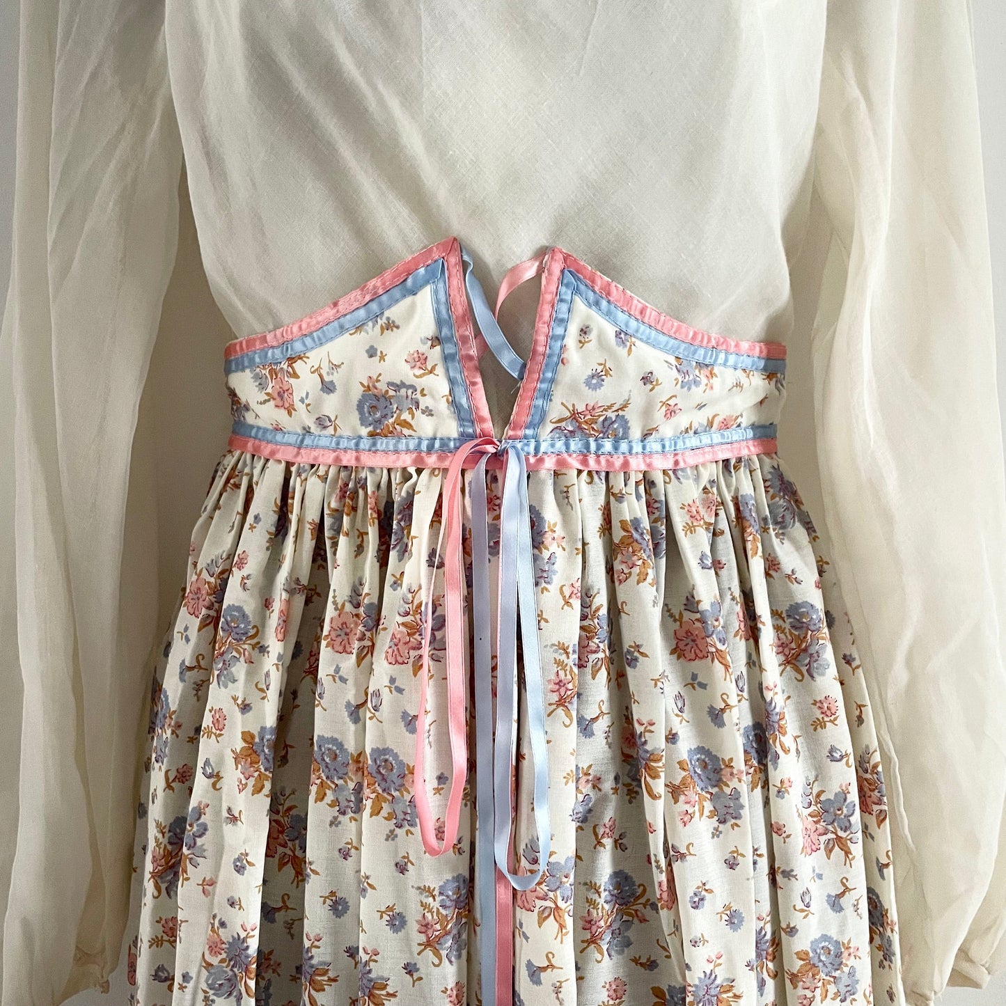 Dress Vintage Pink and Blue Floral Prairie Maxi Dress Handmade