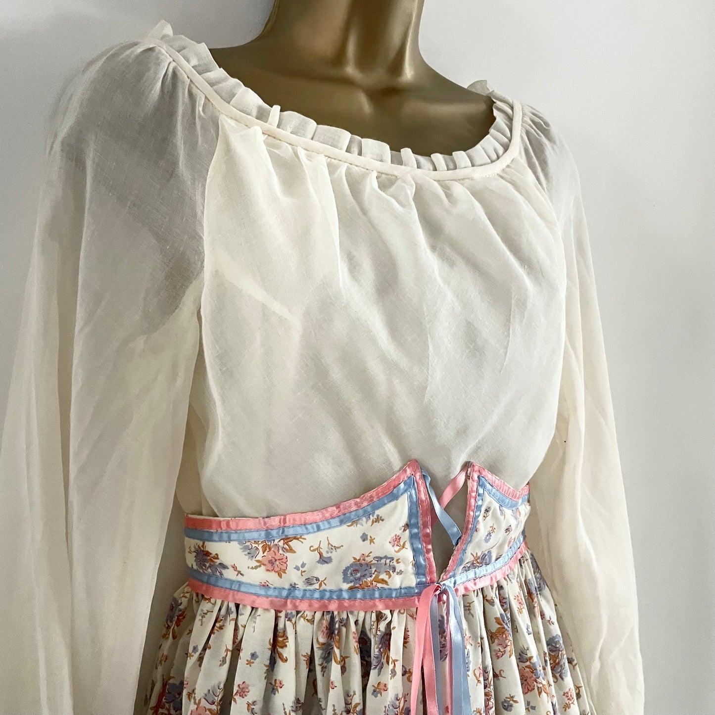 Dress Vintage Pink and Blue Floral Prairie Maxi Dress Handmade