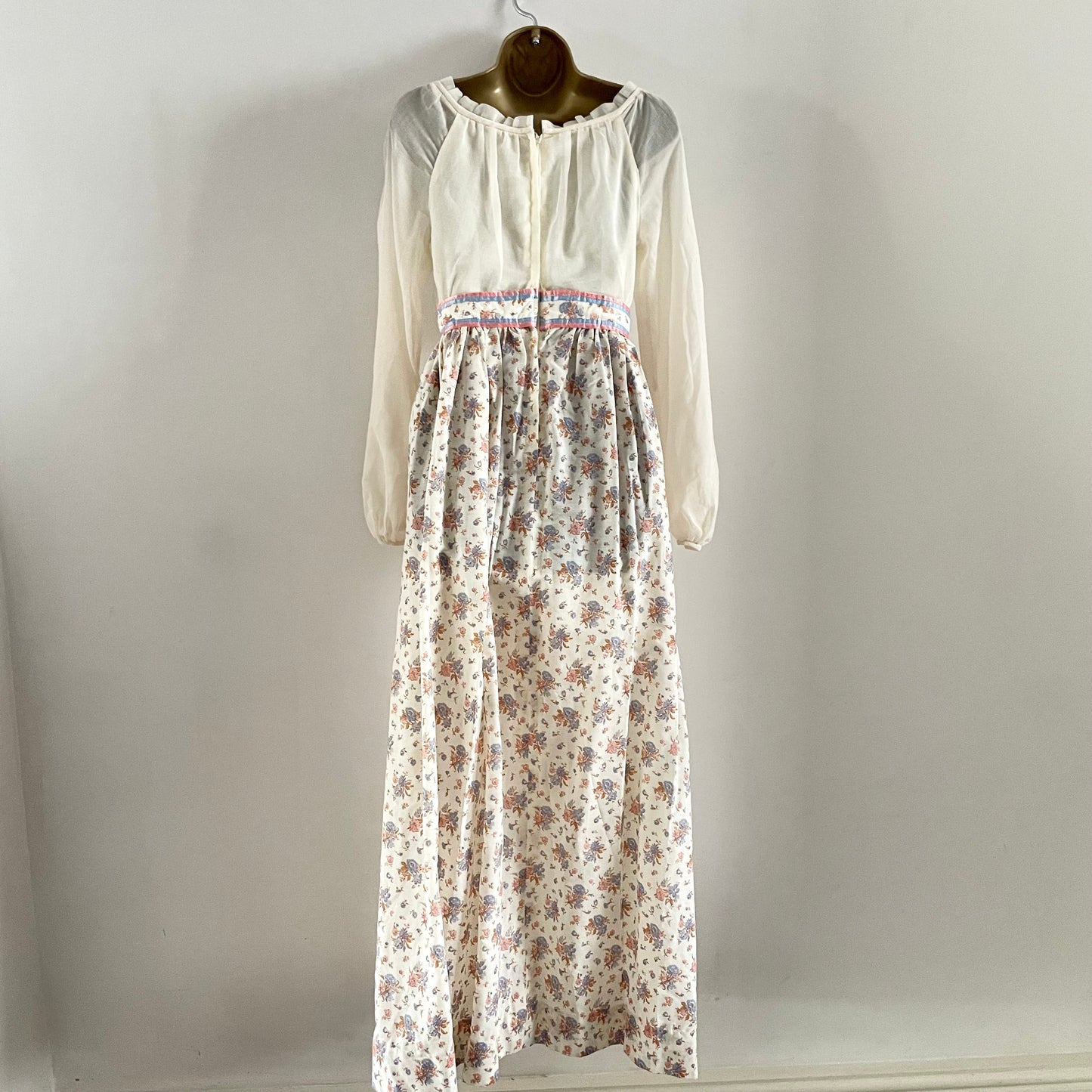 Dress Vintage Pink and Blue Floral Prairie Maxi Dress Handmade