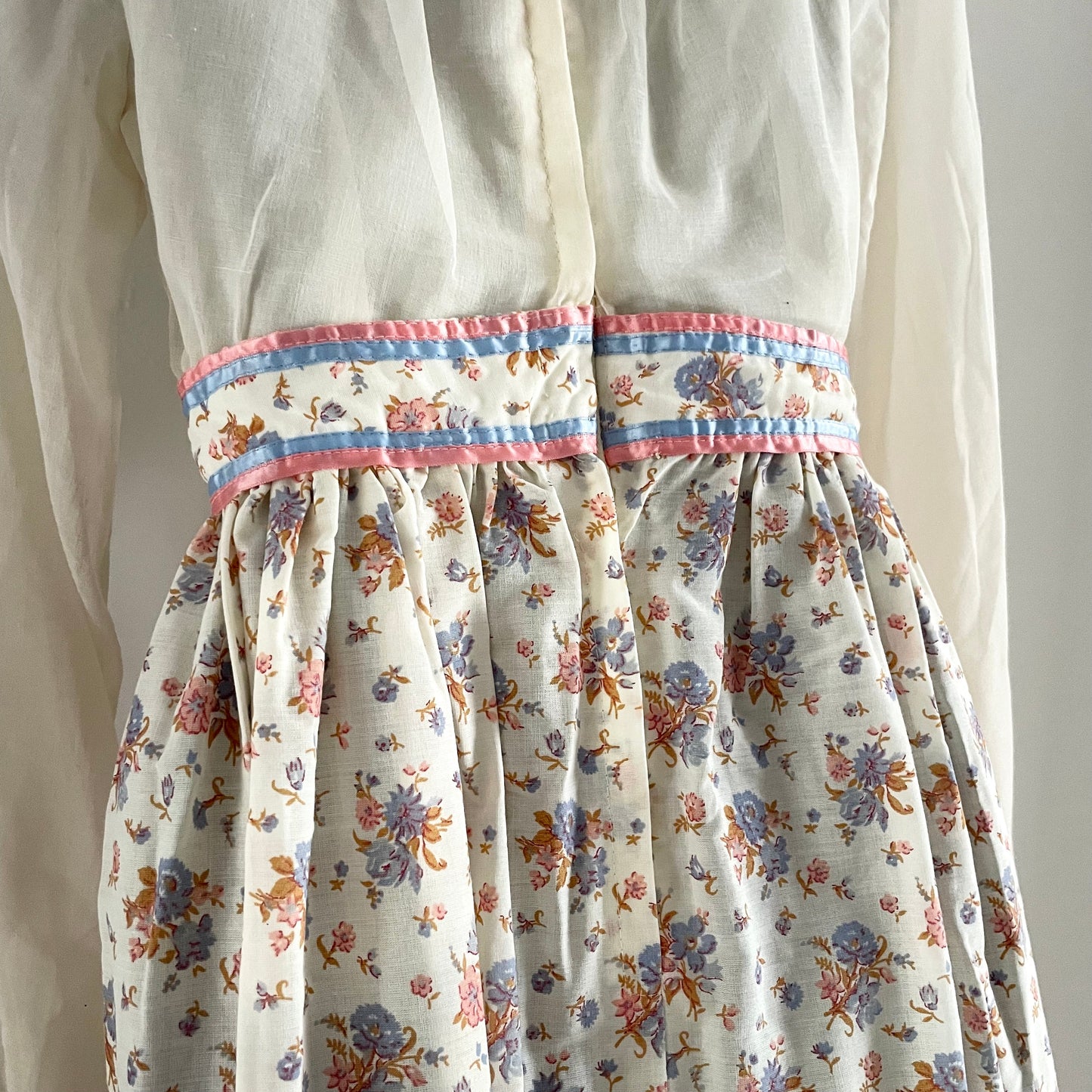 Dress Vintage Pink and Blue Floral Prairie Maxi Dress Handmade