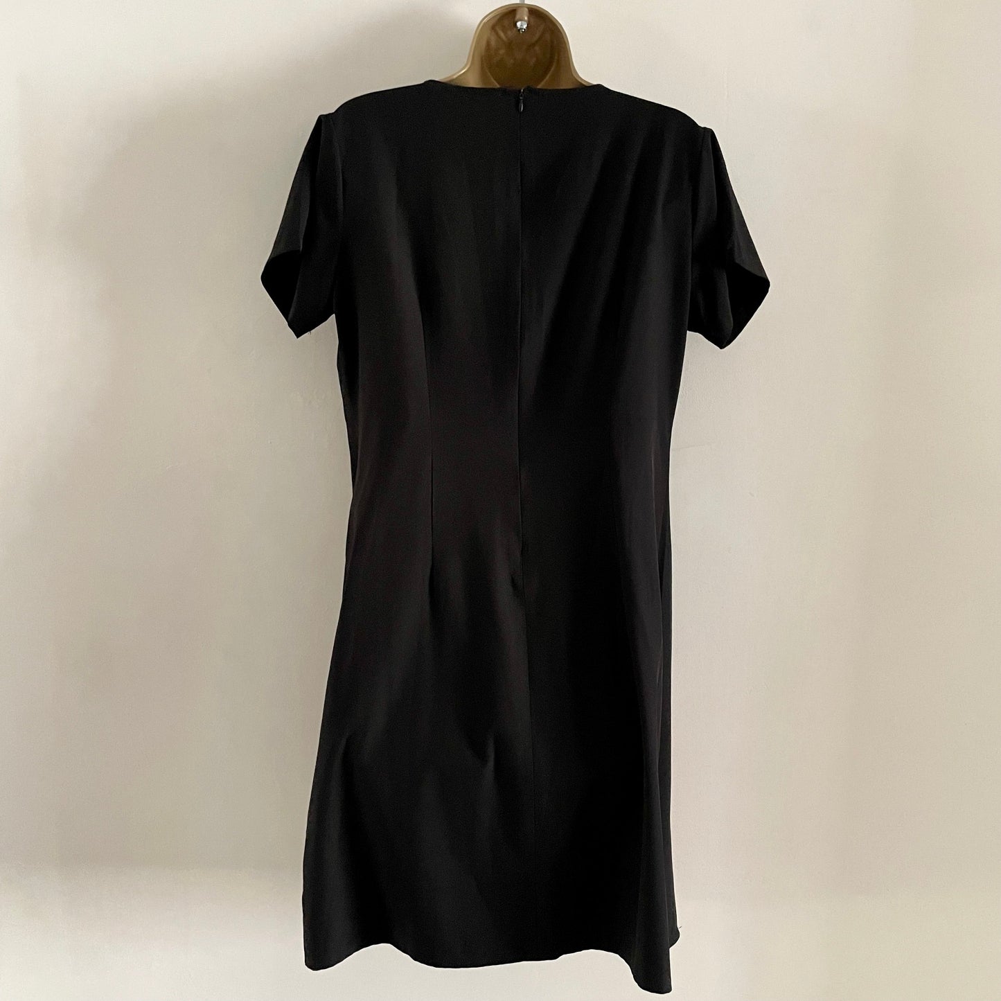 Preloved Black Dress with Rainbow Pleat Insert and Short Sleeves