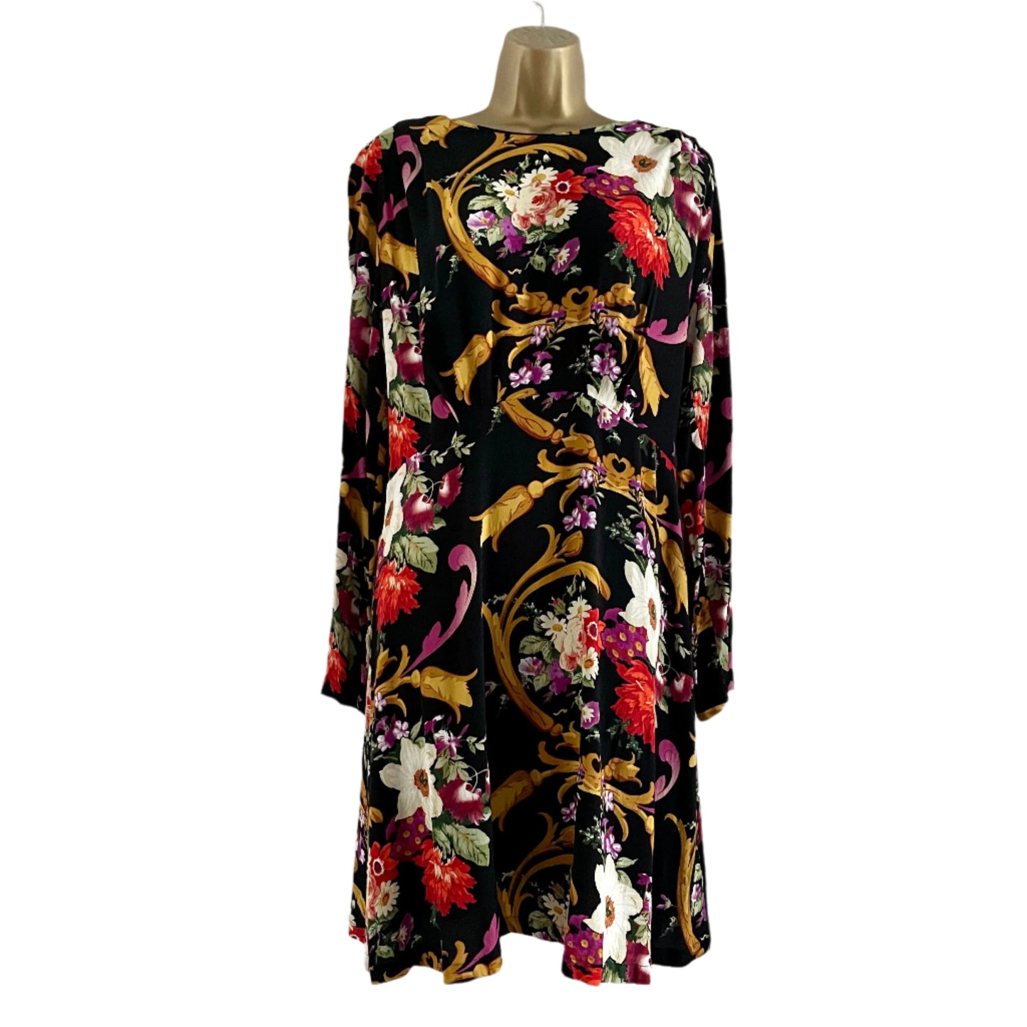 Dress Preloved & Other Stories Black Floral Midi Dress with Belt