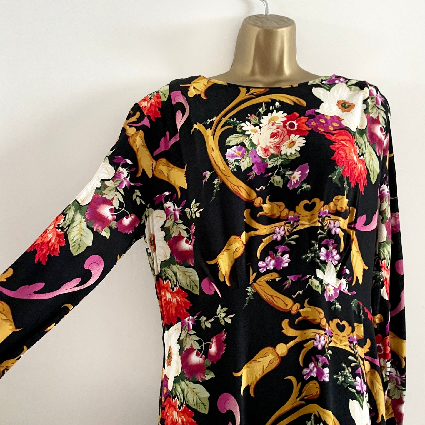 Dress Preloved & Other Stories Black Floral Midi Dress with Belt