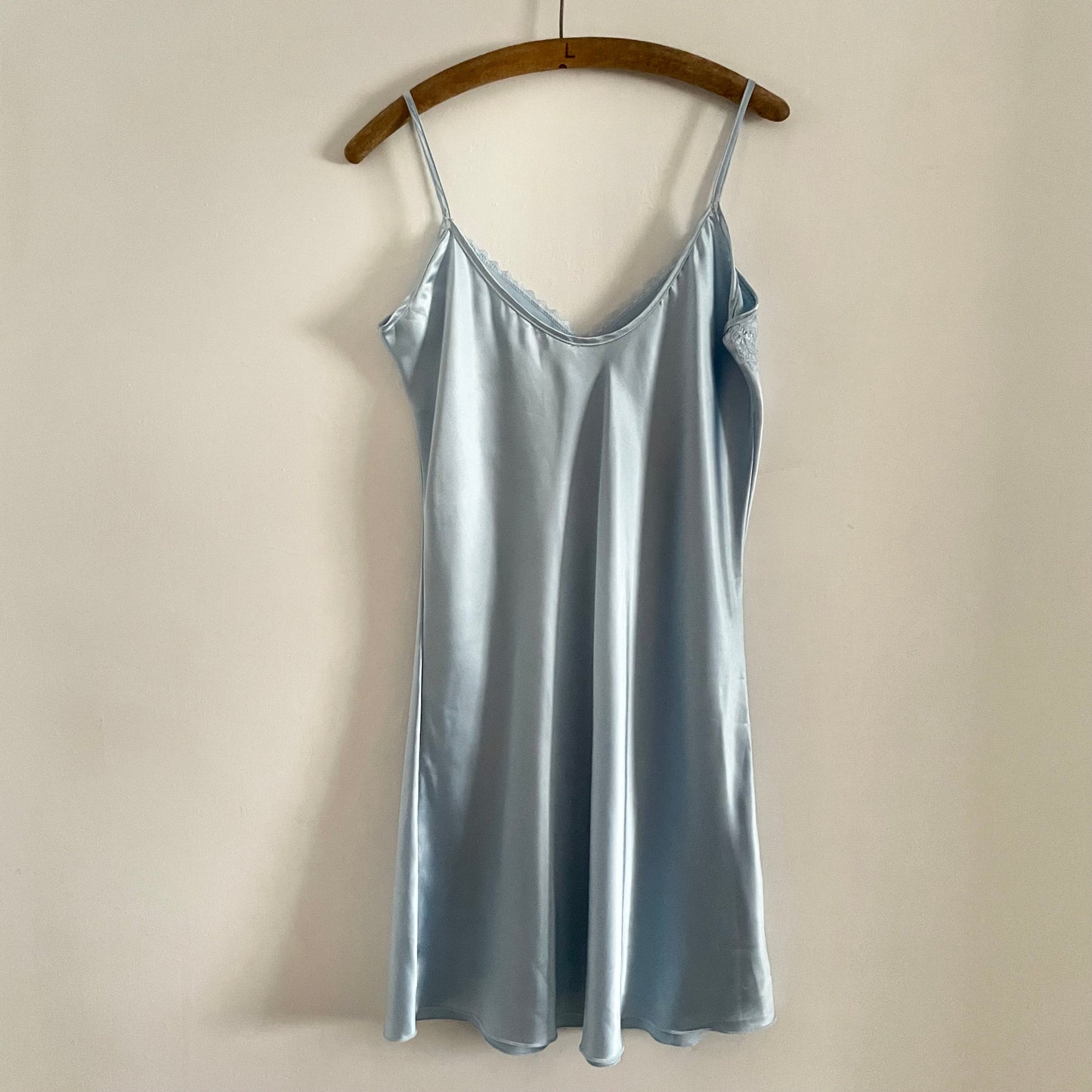 Slip Vintage Baby Blue Lace Detail Front V Neck Dress Mini