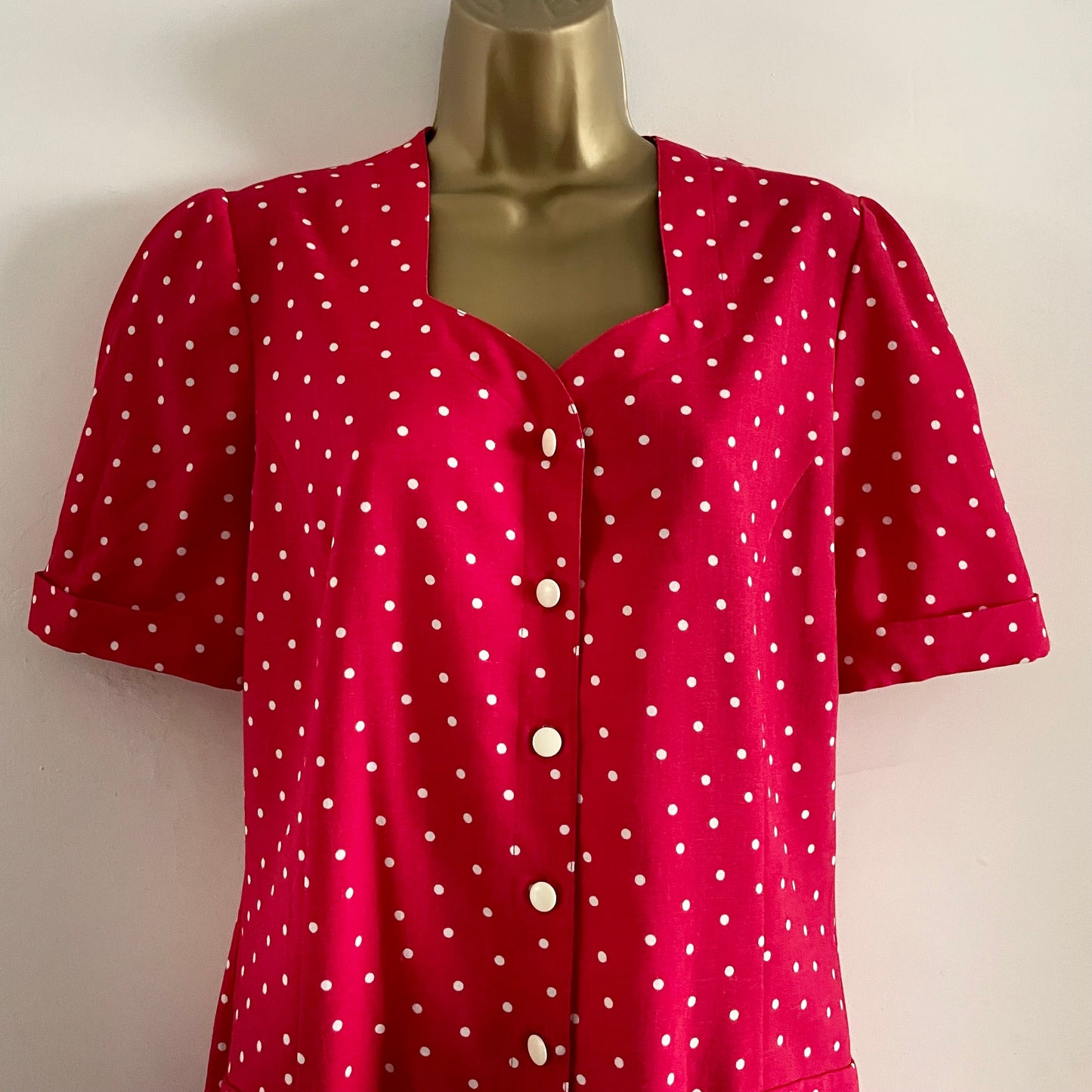 Vintage Midi Red & White Polka Dot Weinberg Paris Dress