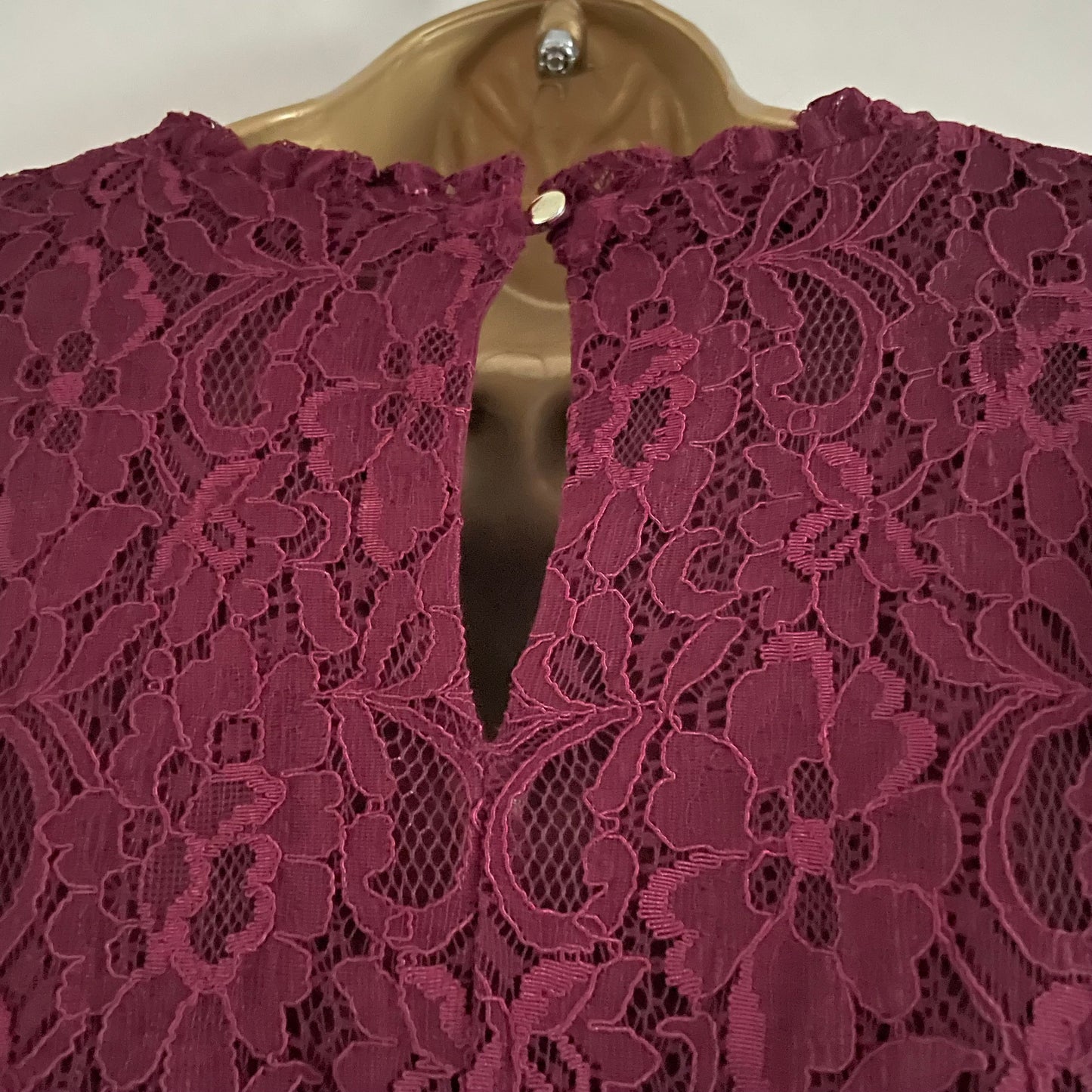 Preloved Burgundy Lace Overlay High Neck Mini Dress with Ruffle