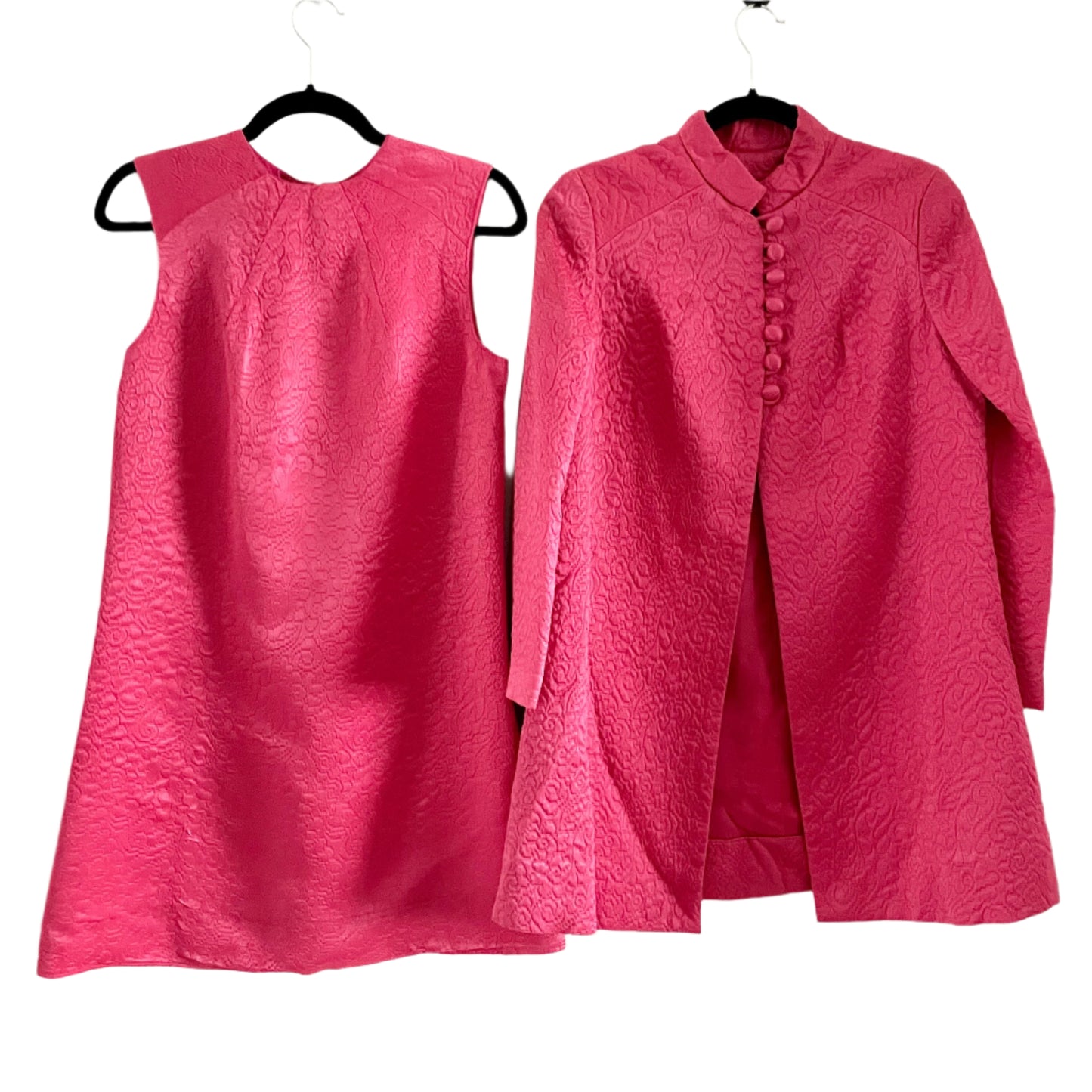 Vintage Set Bright Pink Jacket and Shift Dress with Buttons