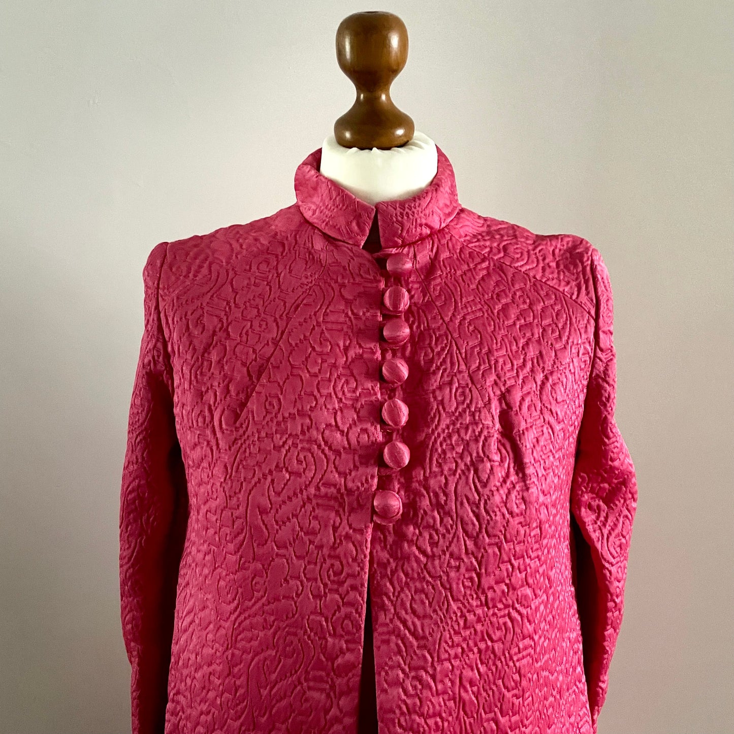 Vintage Set Bright Pink Jacket and Shift Dress with Buttons