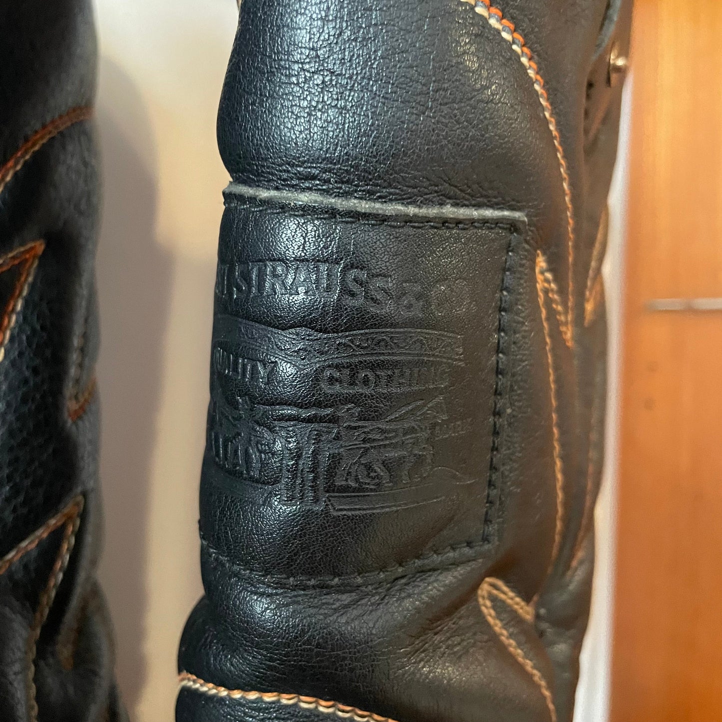 Reserved Vintage LEVI'S BLACK LEATHER COWBOY BOOTS WITH ORANGE CONTRAST STITCHING (UK 6, EU 39, US 8)