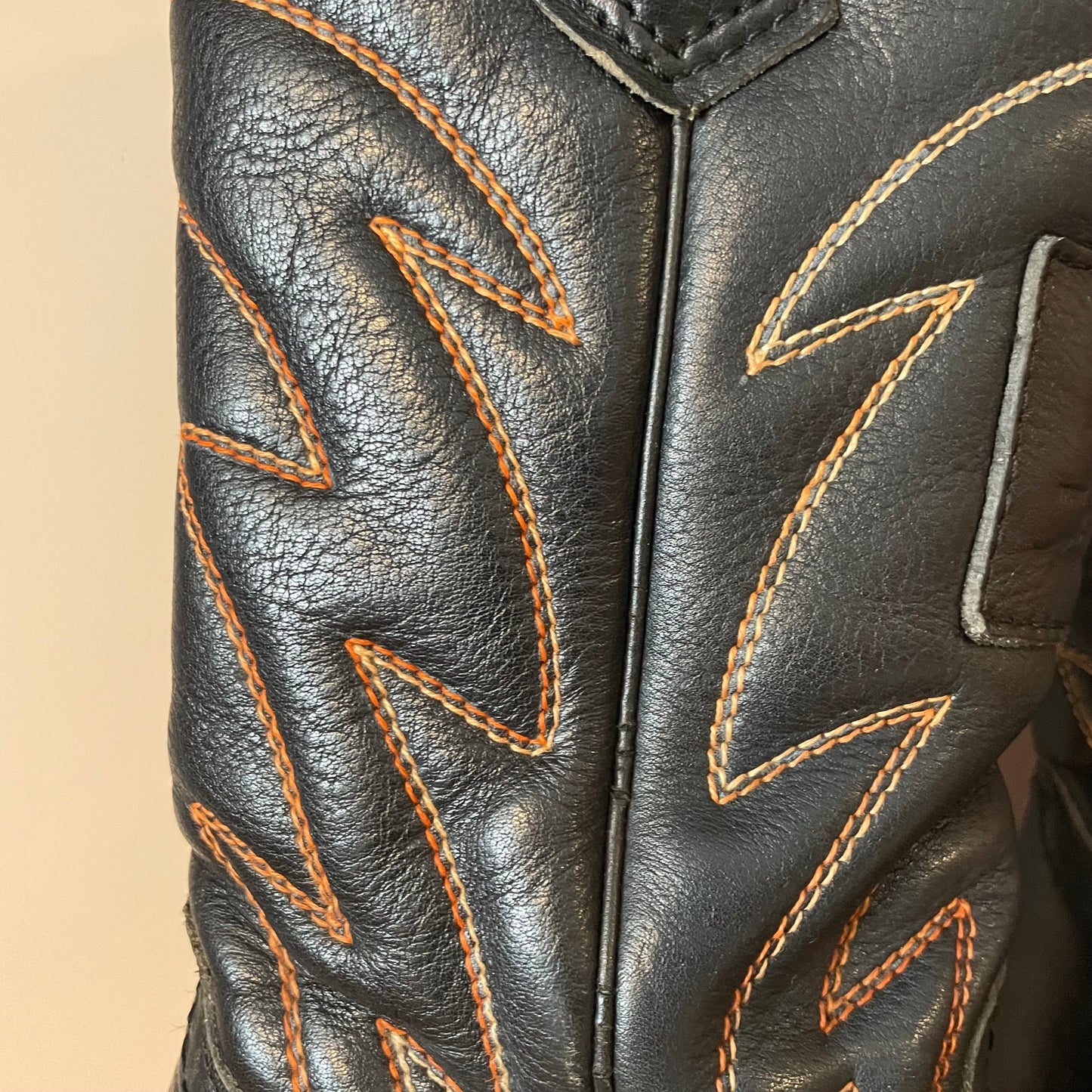 Reserved Vintage LEVI'S BLACK LEATHER COWBOY BOOTS WITH ORANGE CONTRAST STITCHING (UK 6, EU 39, US 8)