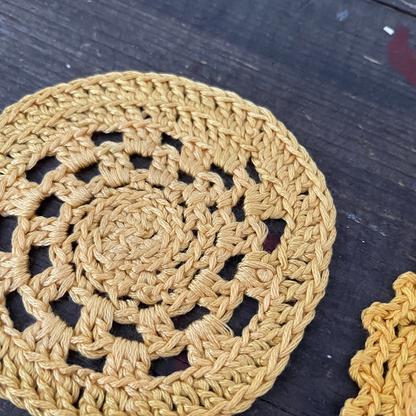 Doily Vintage Set of 3 Sunset Pink and Yellow Crochet