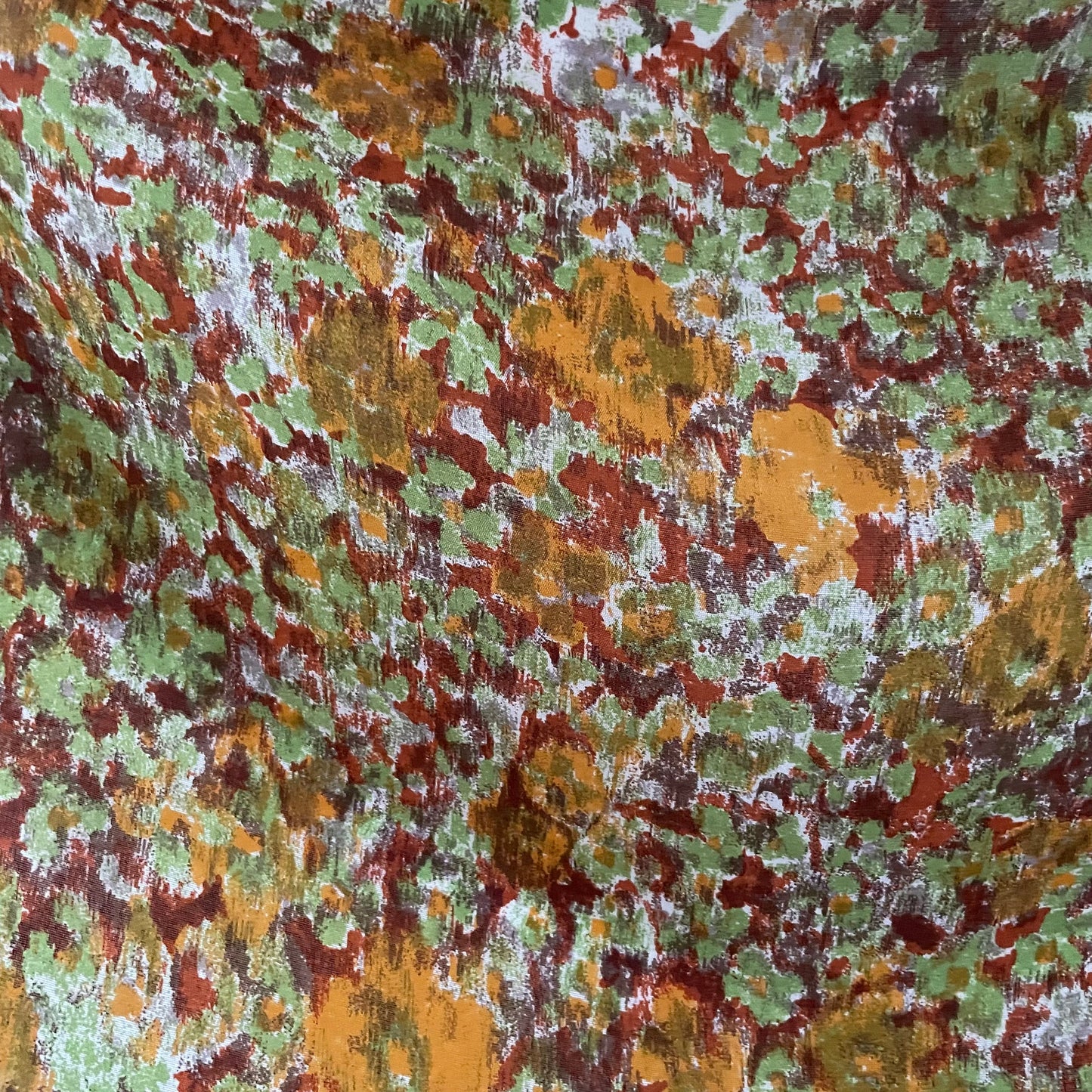 Vintage Triangular Green and Orange Floral Scarf Shawl 1950s