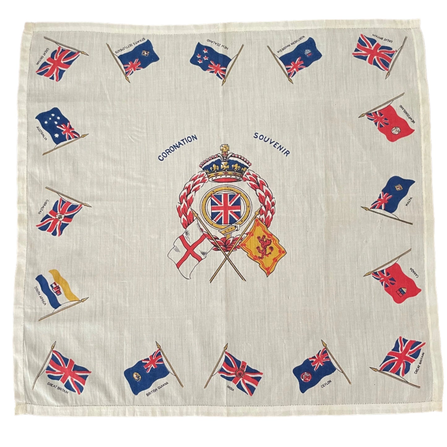 Scarf Vintage 1953 Coronation Queen Elizabeth II Souvenir Handkerchief