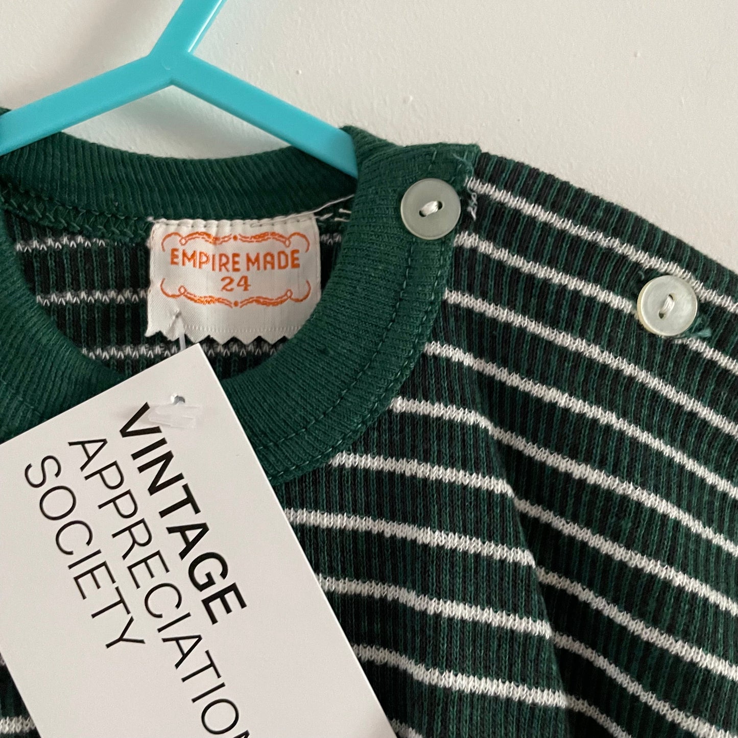Tee Vintage Deadstock Empire Green and White Striped Childrens T-shirt
