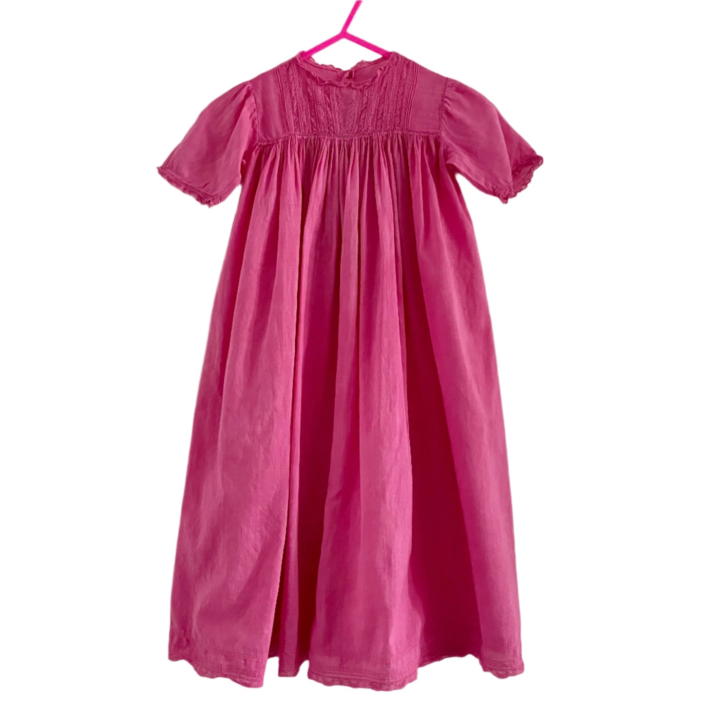 Hand Dyed Pink Baby Vintage Smock Dress With Lace Detail