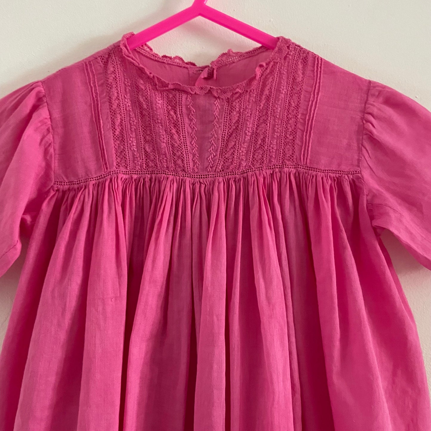 Hand Dyed Pink Baby Vintage Smock Dress With Lace Detail