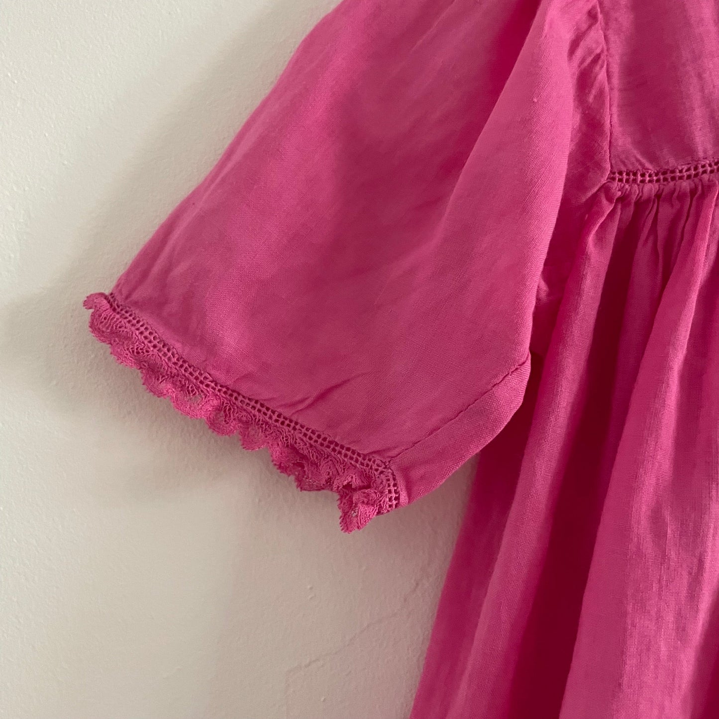 Hand Dyed Pink Baby Vintage Smock Dress With Lace Detail