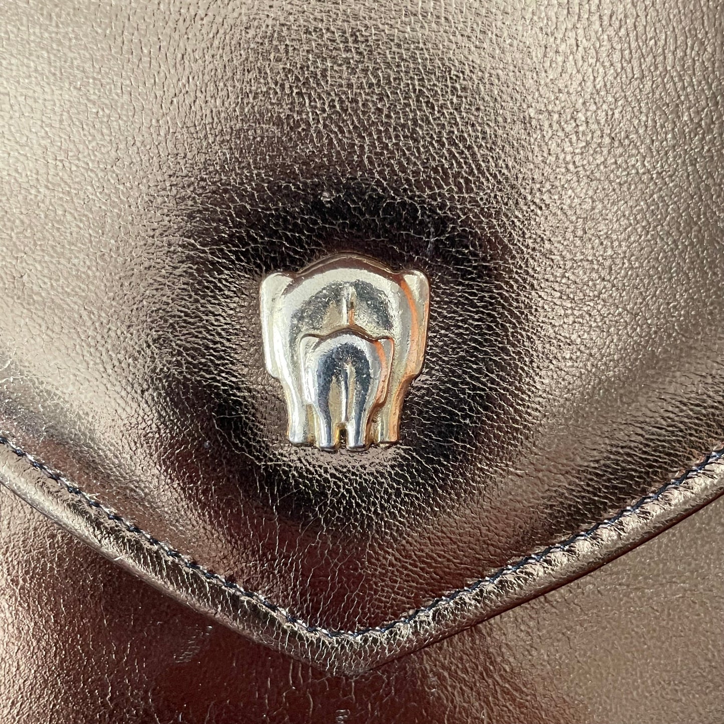 Gold Top Handle Handbag with Elephant Hardware Vintage