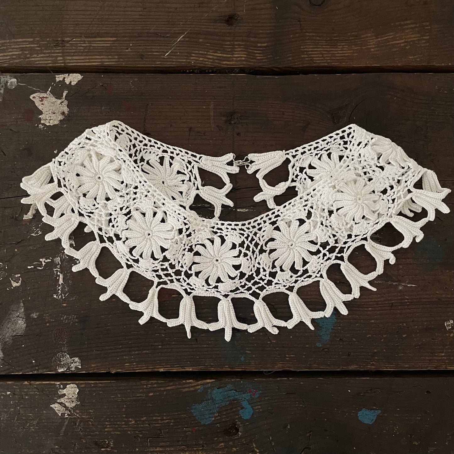 Collar Antique Irish Crochet Cotton Floral round lace white collar