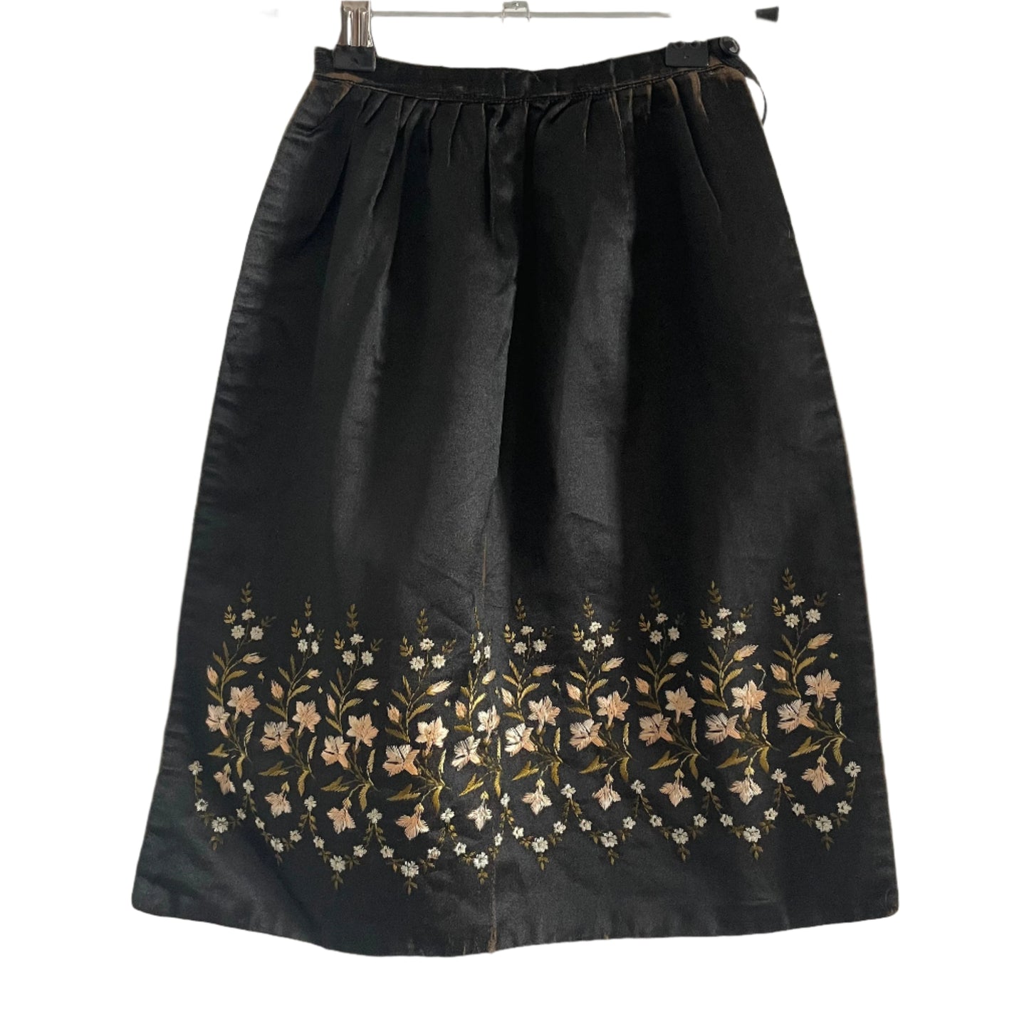 Antique Black Children's Apron with Pink and Green Embroidery